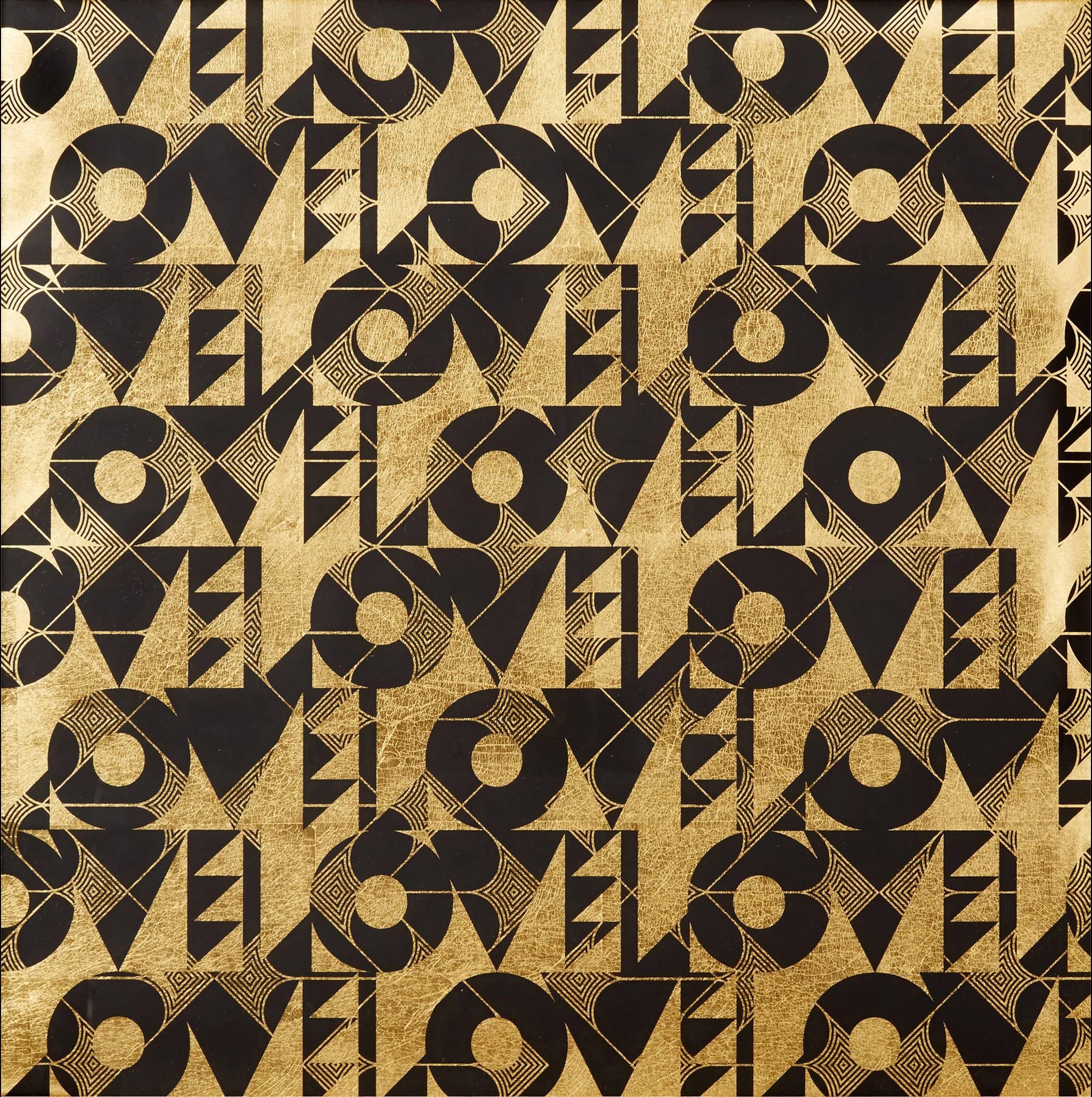 Lisa Hunt Abstract Print - Love and Arrows II (design gold black metallic work on paper Art Deco pattern)