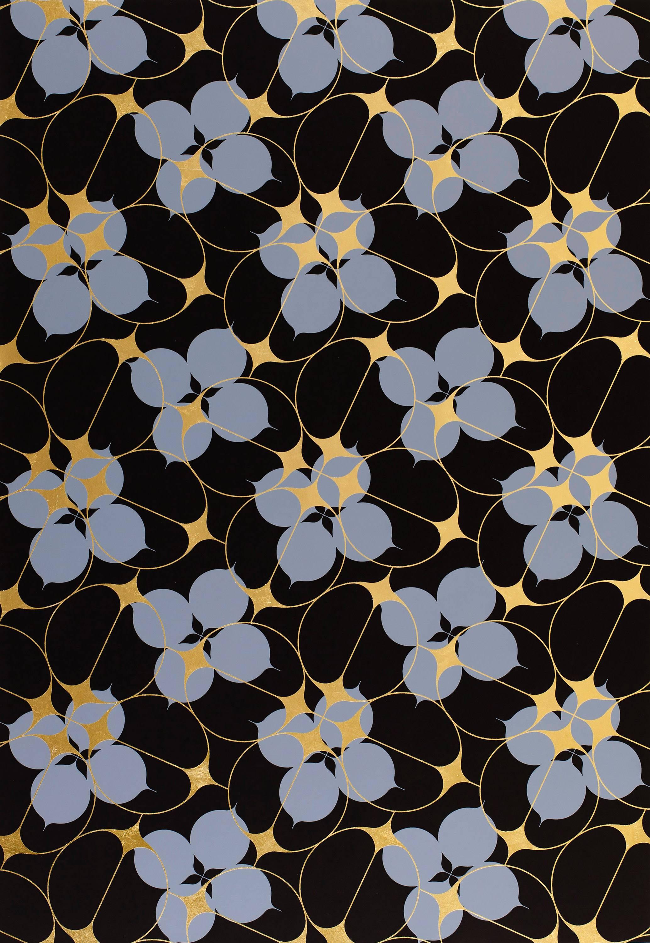 Pomegranate (design gold black blue work on paper pattern Art Deco arabesque) - Mixed Media Art by Lisa Hunt