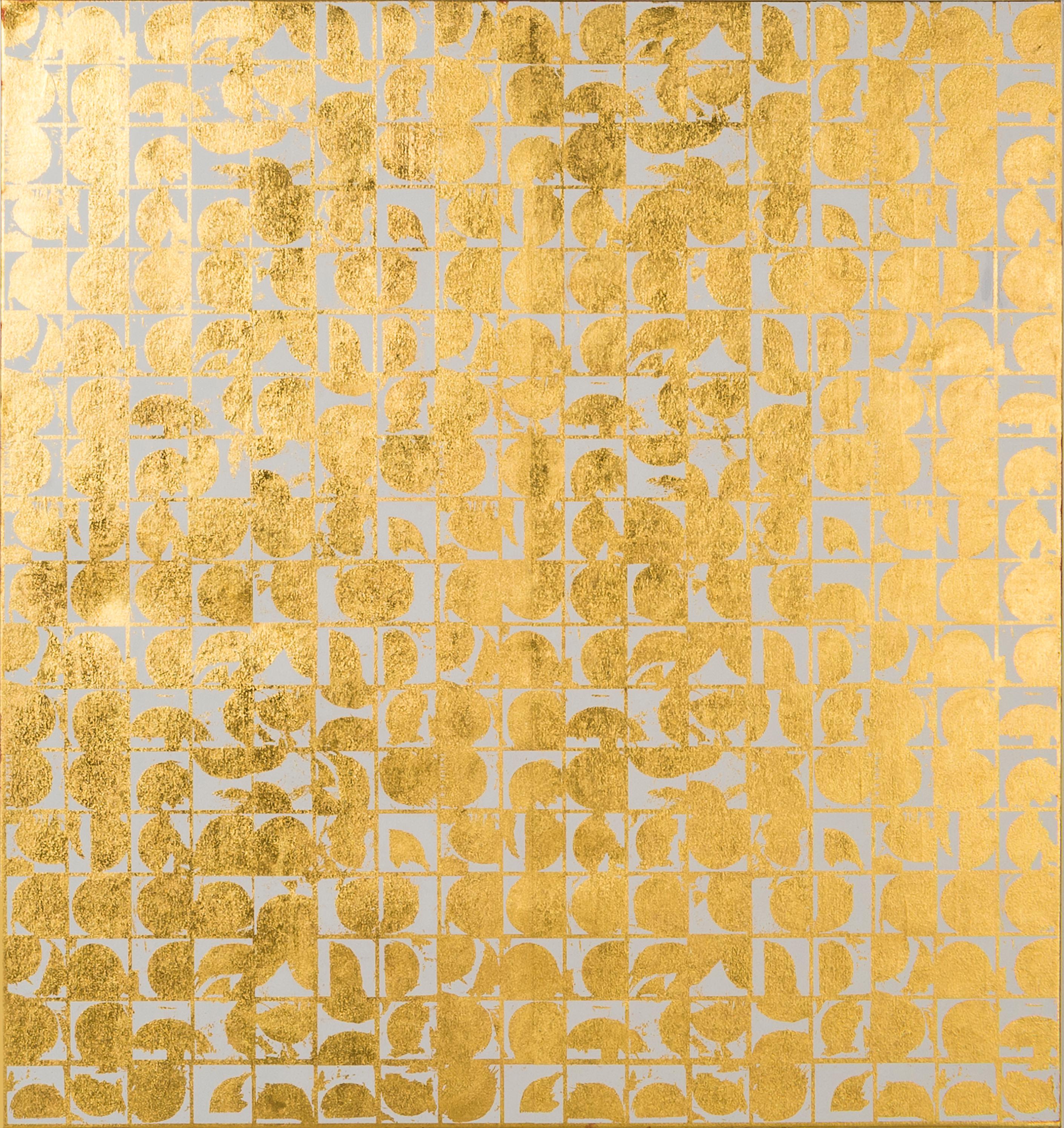ROUNDS NEGATIVE CANVAS I (BONE) (design gold white metallic work on canvas) - Mixed Media Art by Lisa Hunt