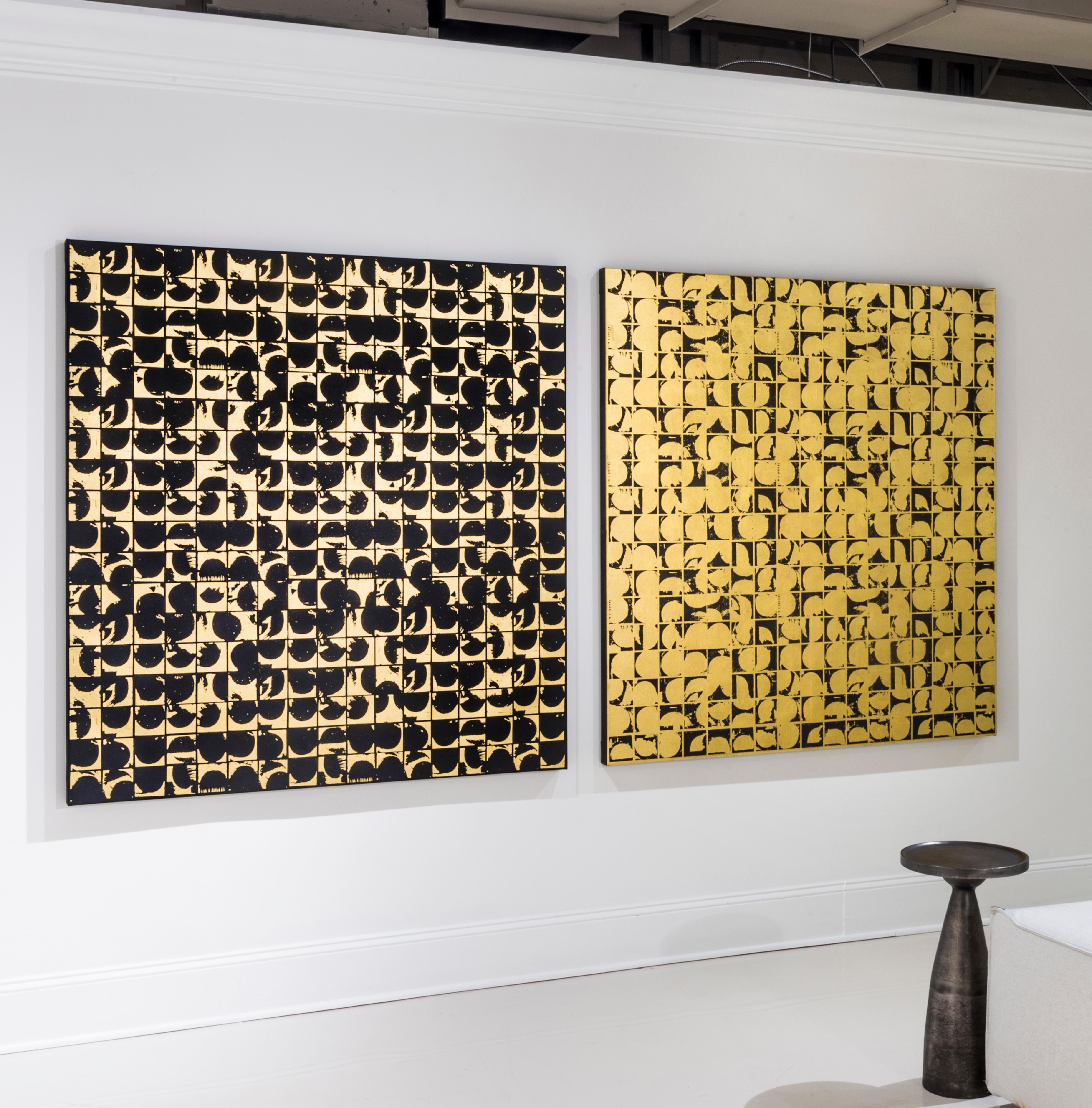 ROUNDS POSITIVE CANVAS I (design gold black metallic work on canvas patterns)  - Gold Abstract Print by Lisa Hunt
