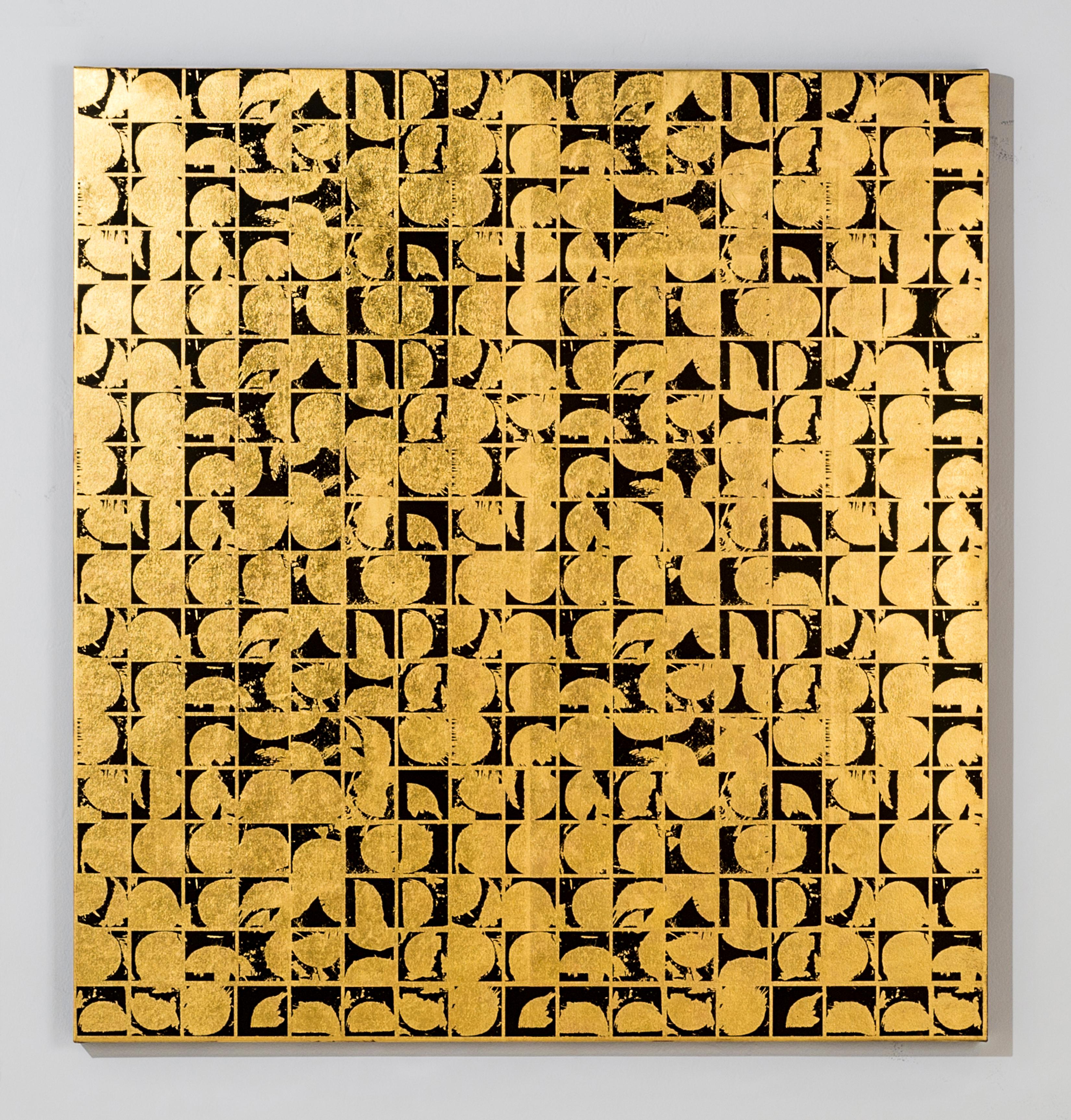Rounds Negative Canvas I (design gold black metallic patterns large canvas print - Print by Lisa Hunt