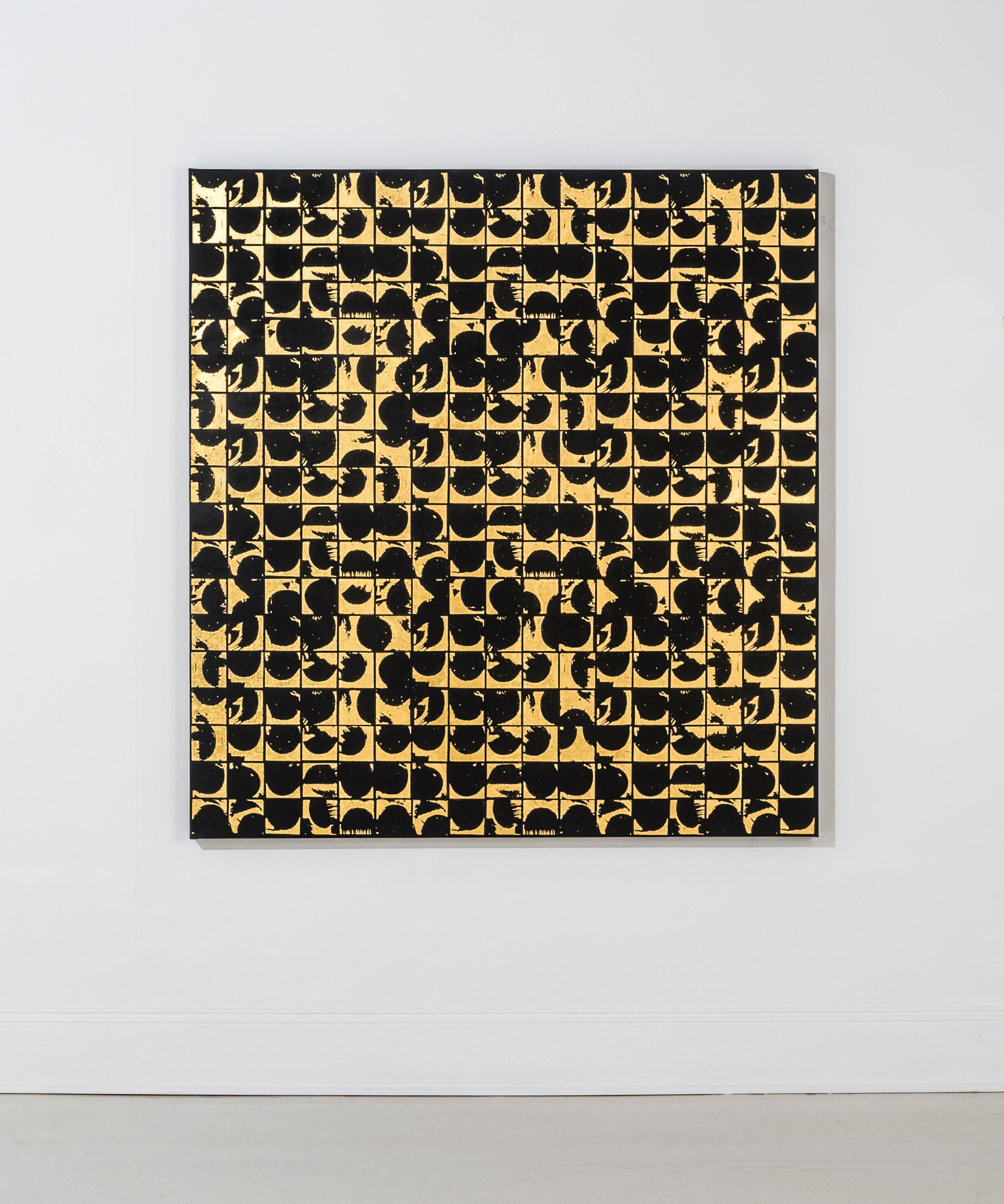 ROUNDS POSITIVE CANVAS I (design gold black metallic work on canvas patterns)  - Print by Lisa Hunt