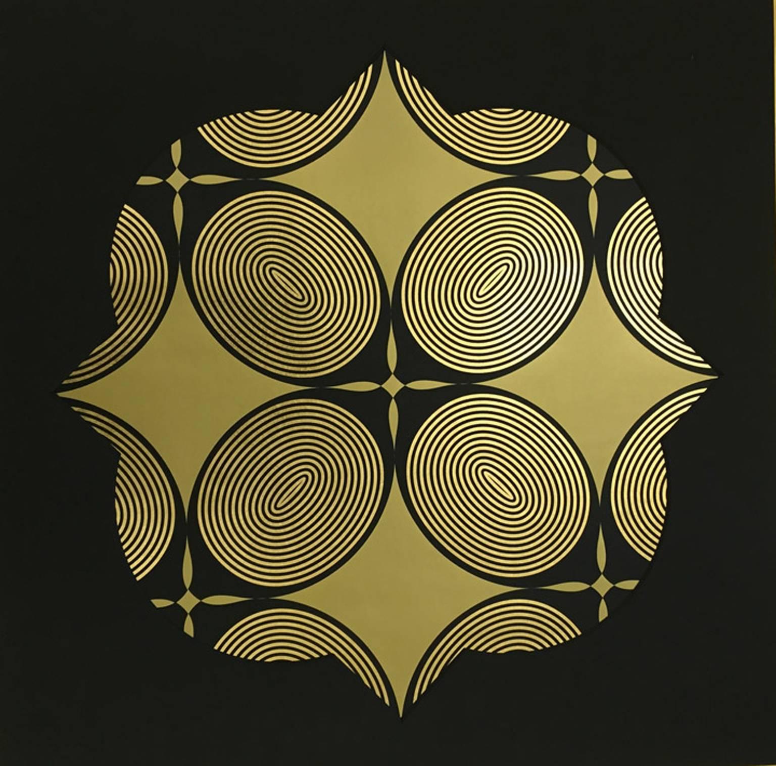 Royal Palm Window I (design gold black metallic work on paper Art Deco patterns) - Mixed Media Art by Lisa Hunt
