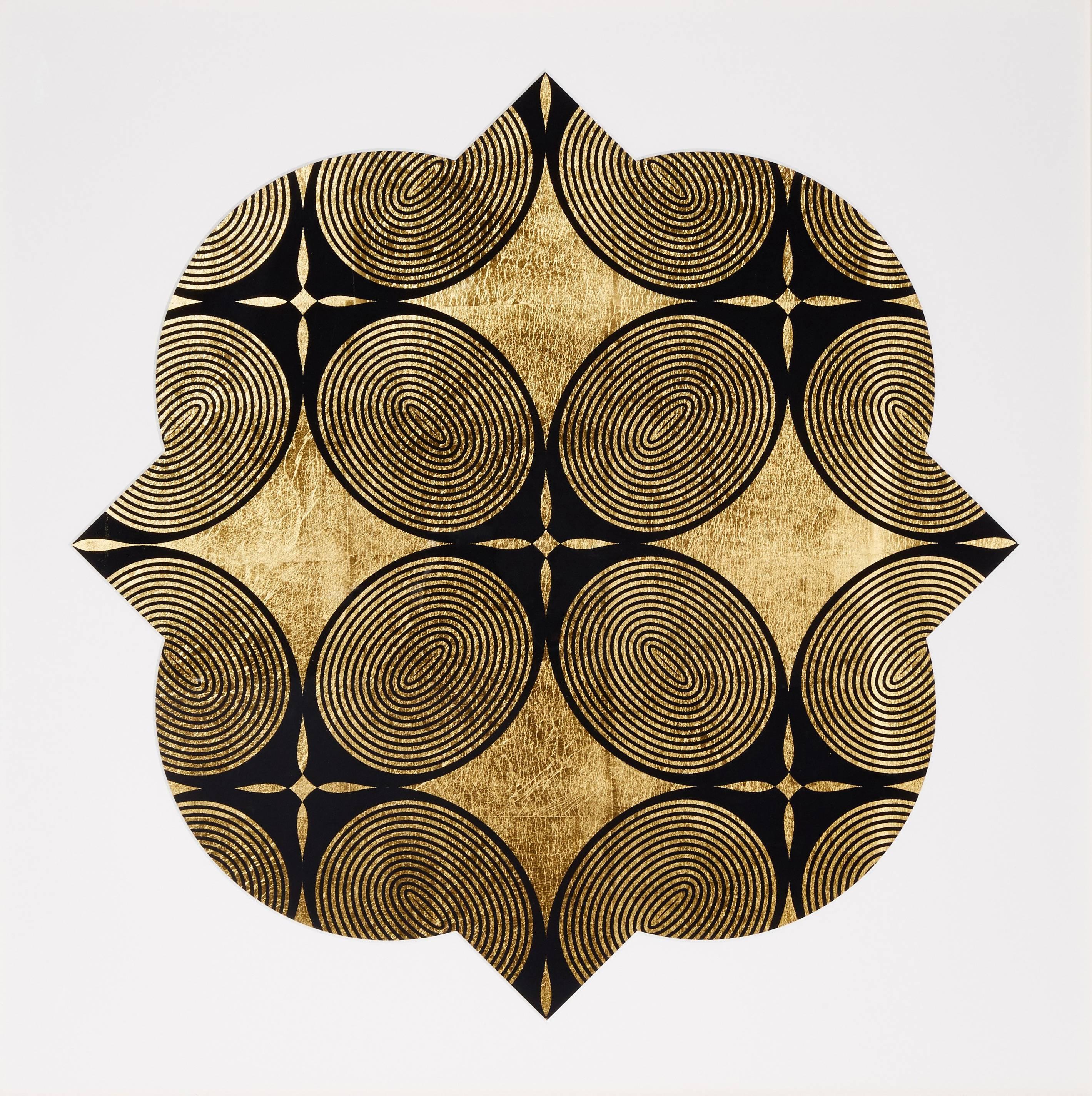 Royal Palm Window III (design gold black work on paper patterns Art Deco) - Mixed Media Art by Lisa Hunt