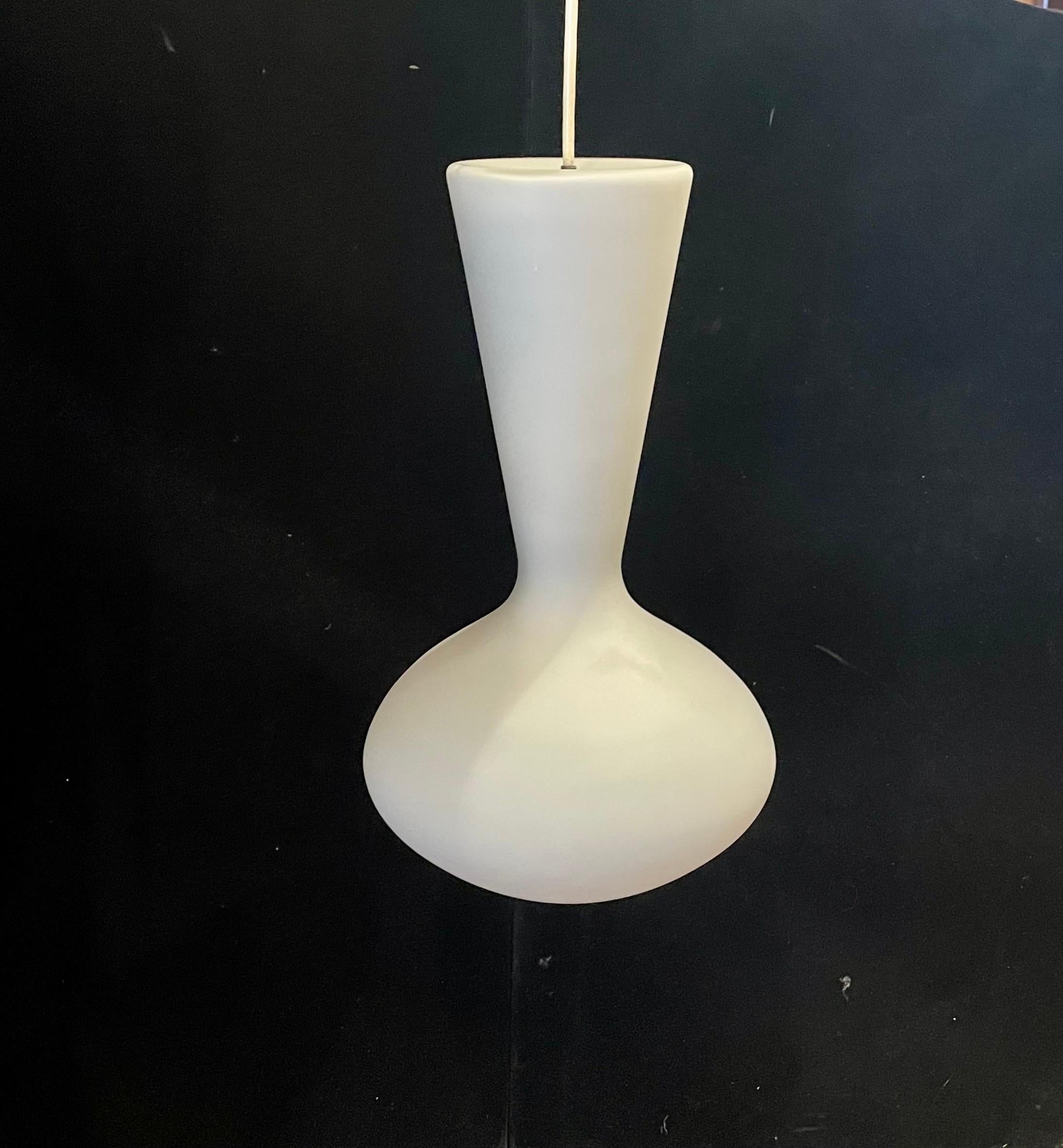 Attractive organic shaped lamp by Finnish designer Lisa Johansson-Pape (1907-1989). A single piece of frosted glass, great condition no chips or cracks 32