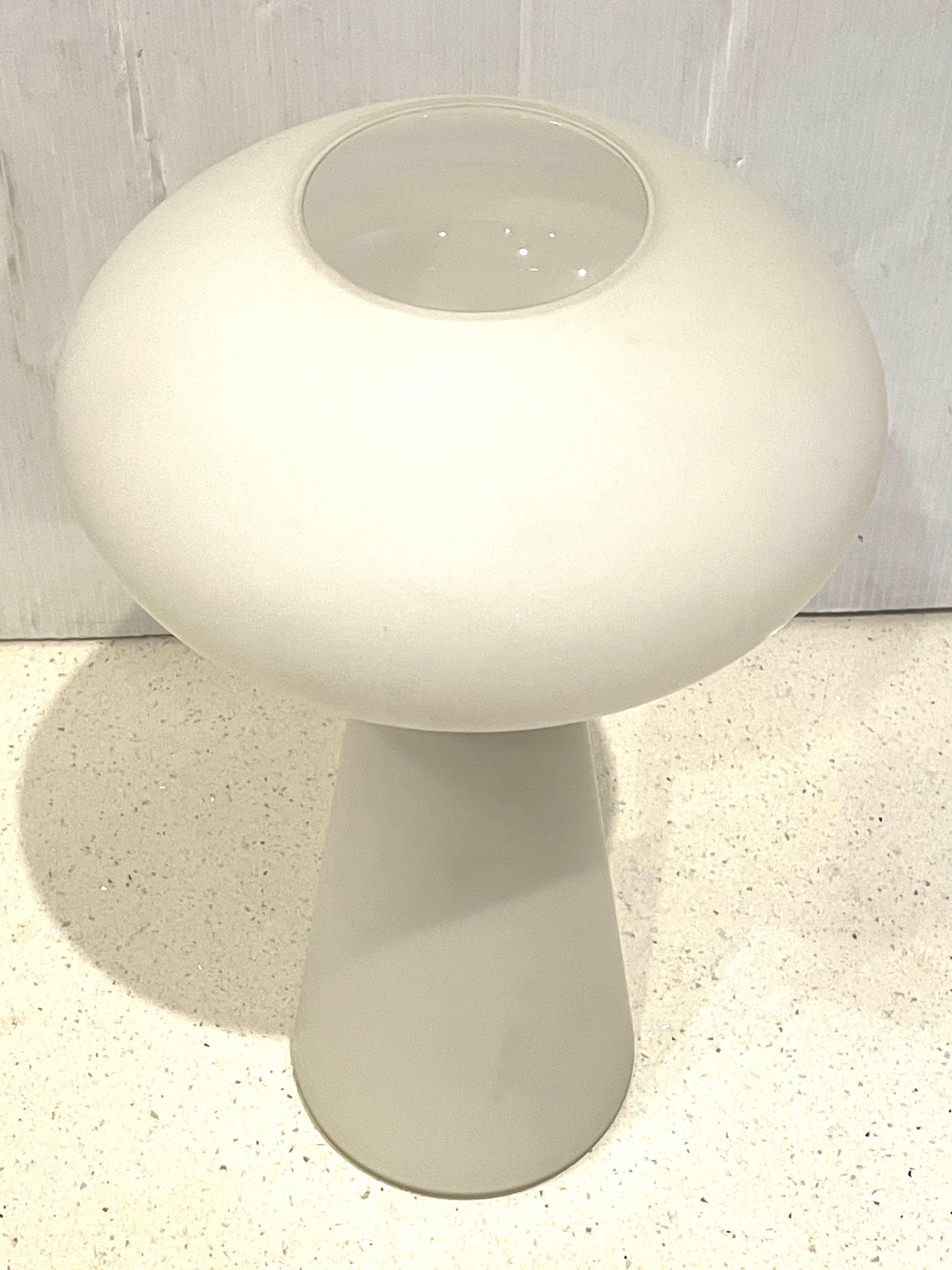 Attractive organic shaped lamp by Finnish designer Lisa Johansson-Pape (1907-1989). A single piece of frosted glass, great condition except for the bottom part where the base sits it's crackedn and it's Sold AS/IS, its invisible to the eye because