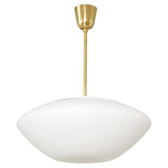 Vintage Lisa Johanson-Pape Pendant with Opal Glass Shade Polished Brass Stem and Canopy