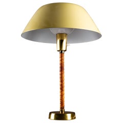Lisa Johansson-Pape, 1950s brass and leather table lamp Ihanne, Orno Finland