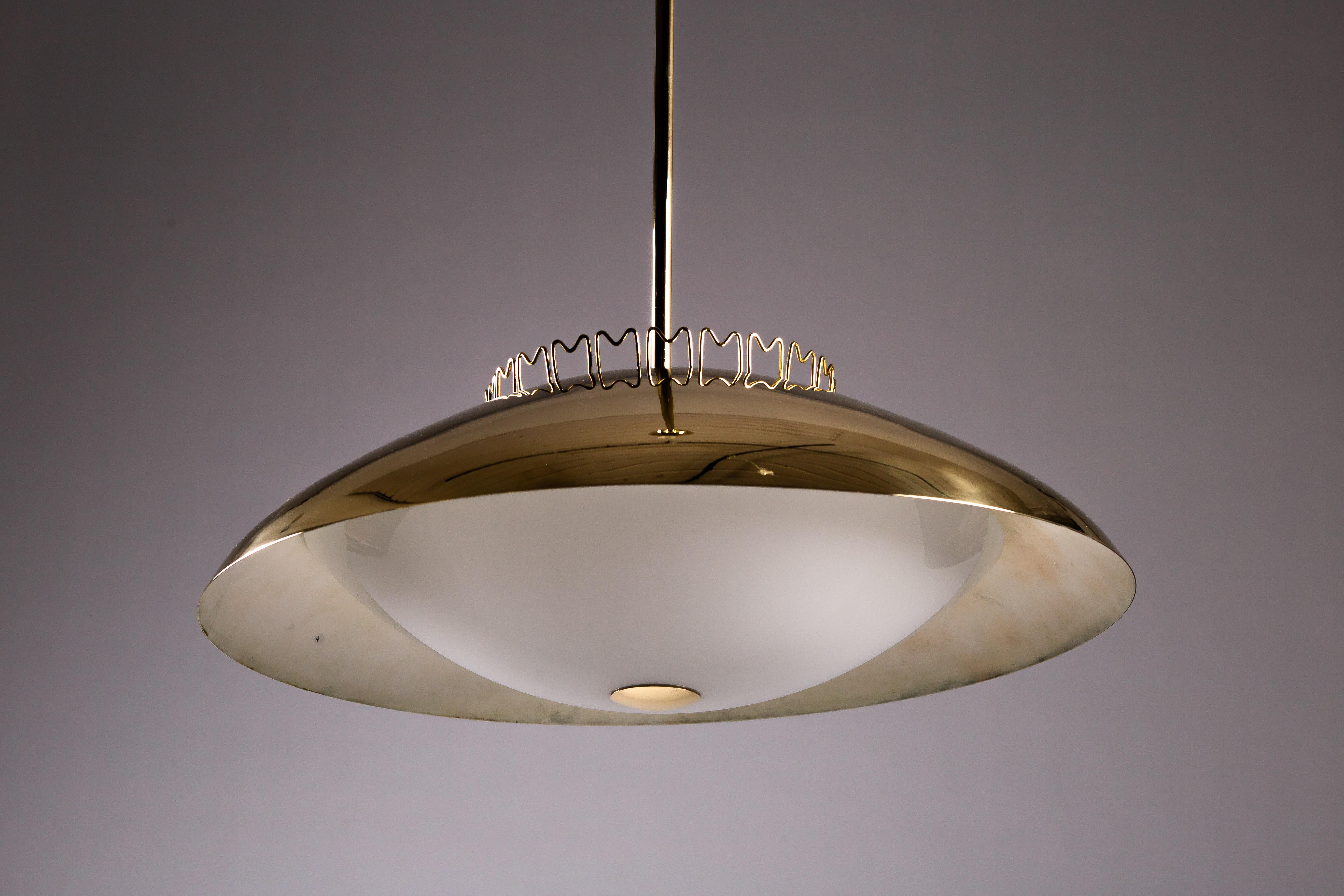 Mid-Century Modern Lisa Johansson-Pape, 1950's brass ceiling lamp for ORNO, Finland For Sale