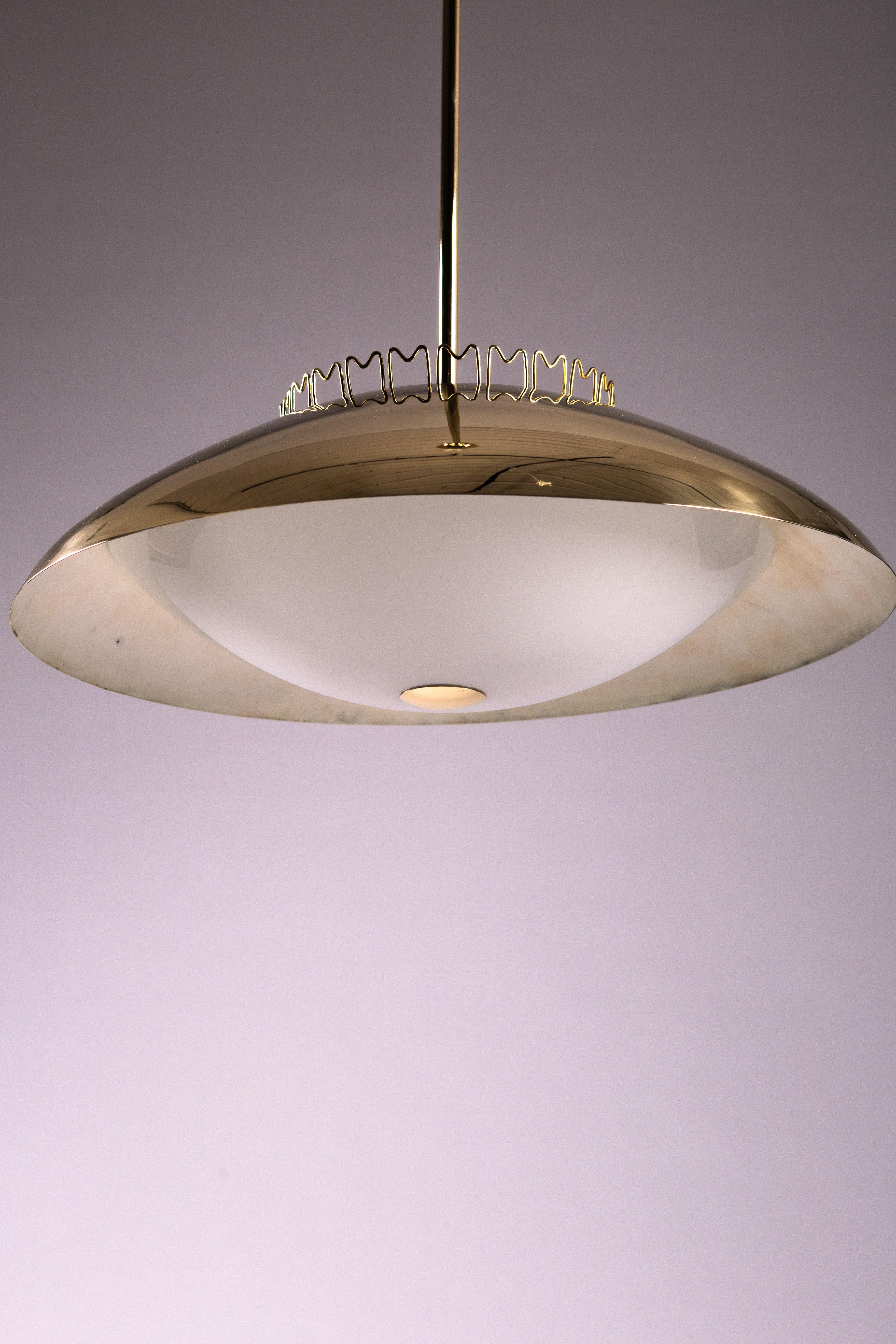 Lisa Johansson-Pape, 1950's brass ceiling lamp for ORNO, Finland For Sale 1