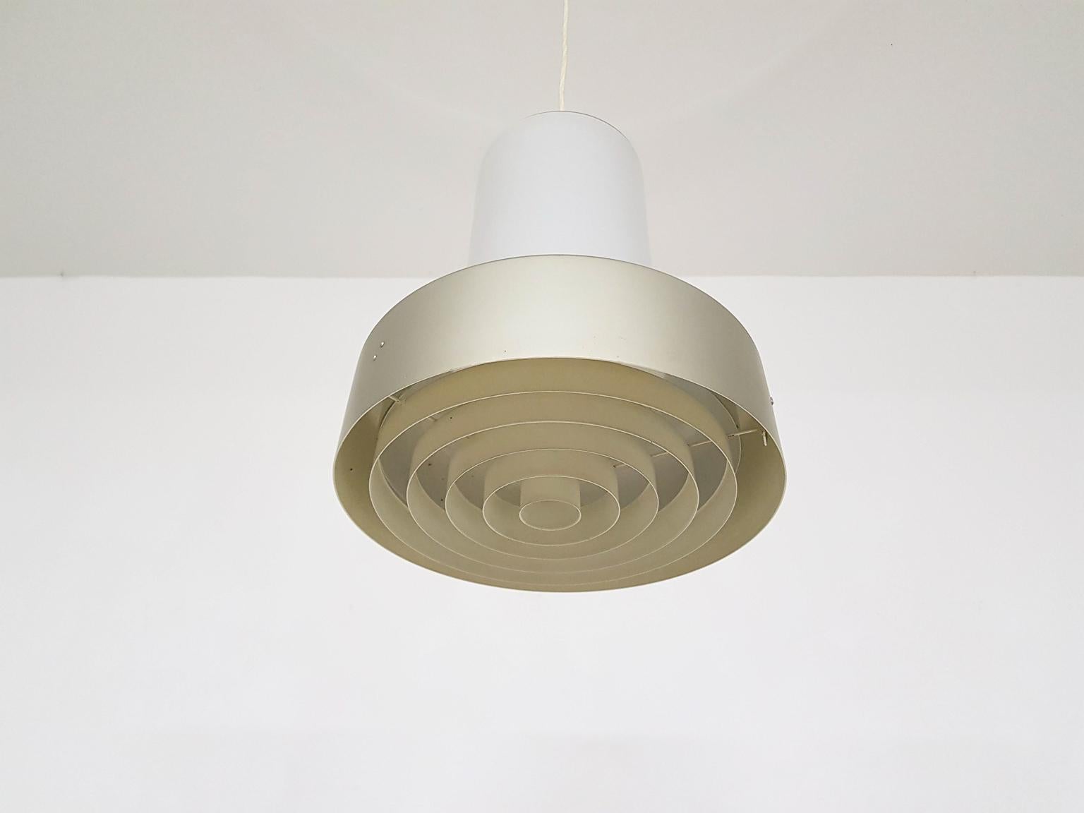 Brushed Lisa Johansson-Pape 61-013 Glass and Metal Pendant Light for Orno, Finland, 1961 For Sale