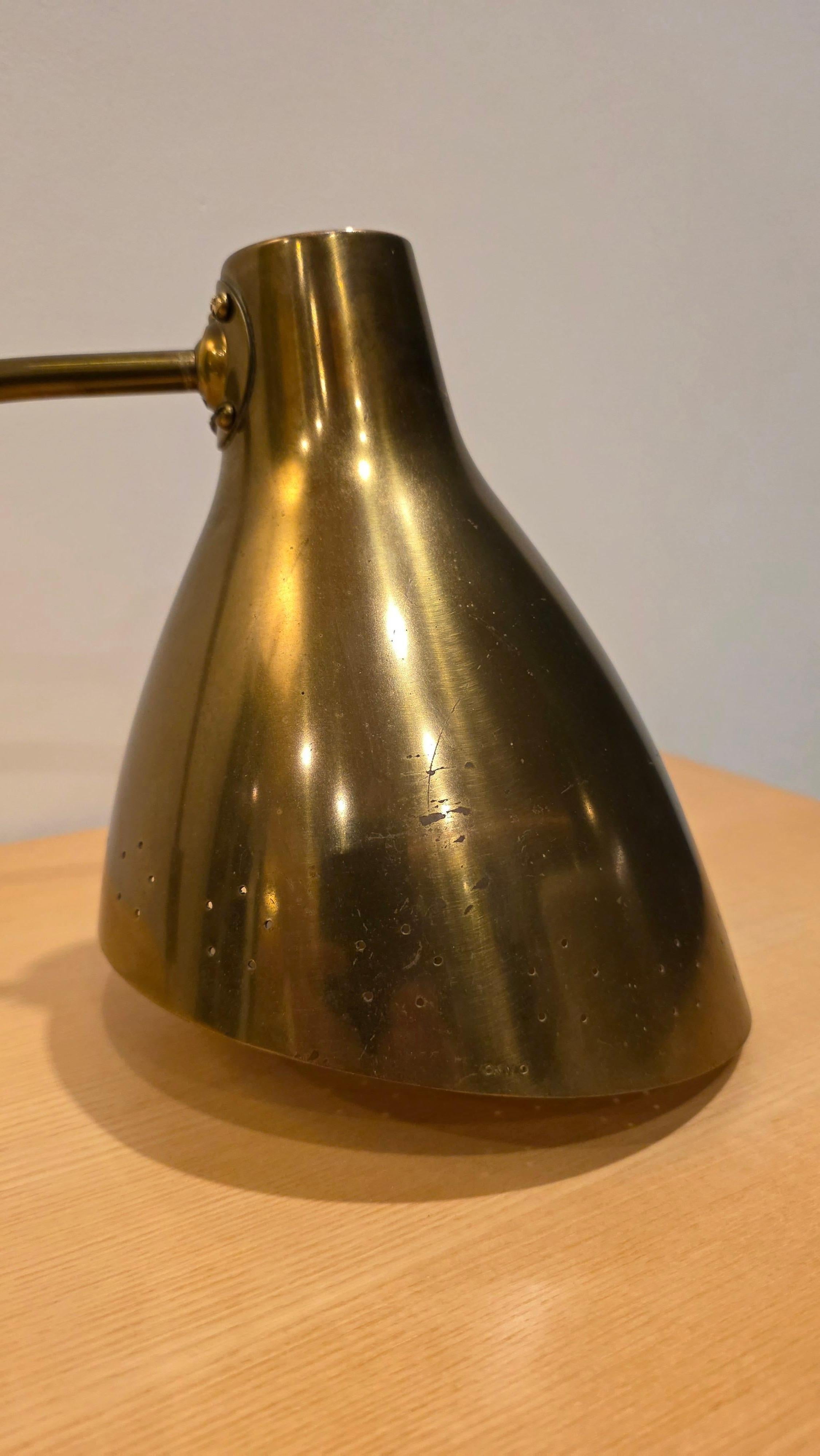 Lisa Johansson-Pape Adjustable Brass Wall Lamp 50-055, Orno 1950s