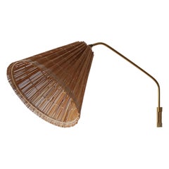 Lisa Johansson-Pape, Adjustable Wall Light, Brass Woven Reed Ornö Finland, 1950s