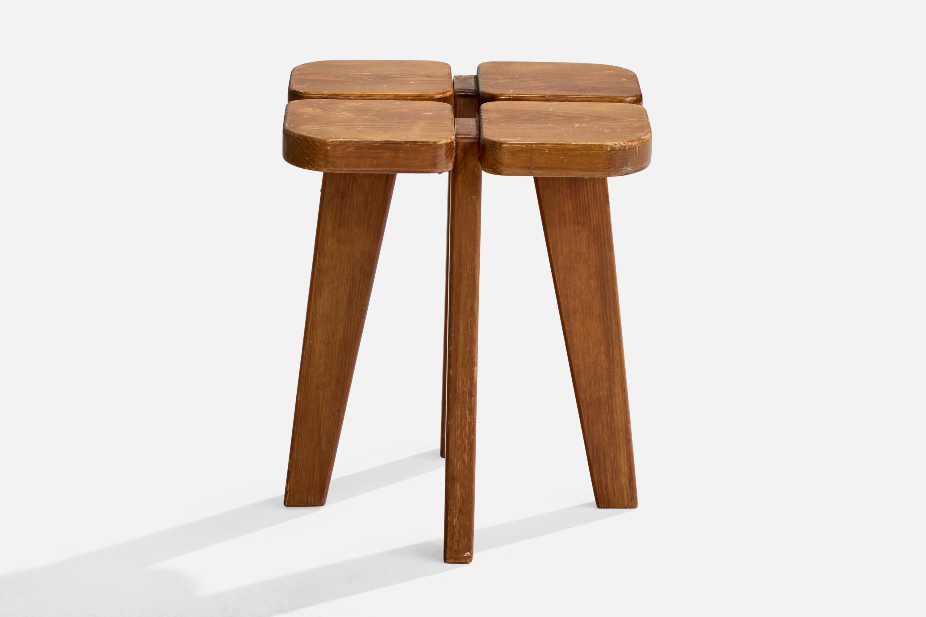 Mid-Century Modern Lisa Johansson-Pape Attribution, Stool, Stained Pine, Finland, 1970s For Sale
