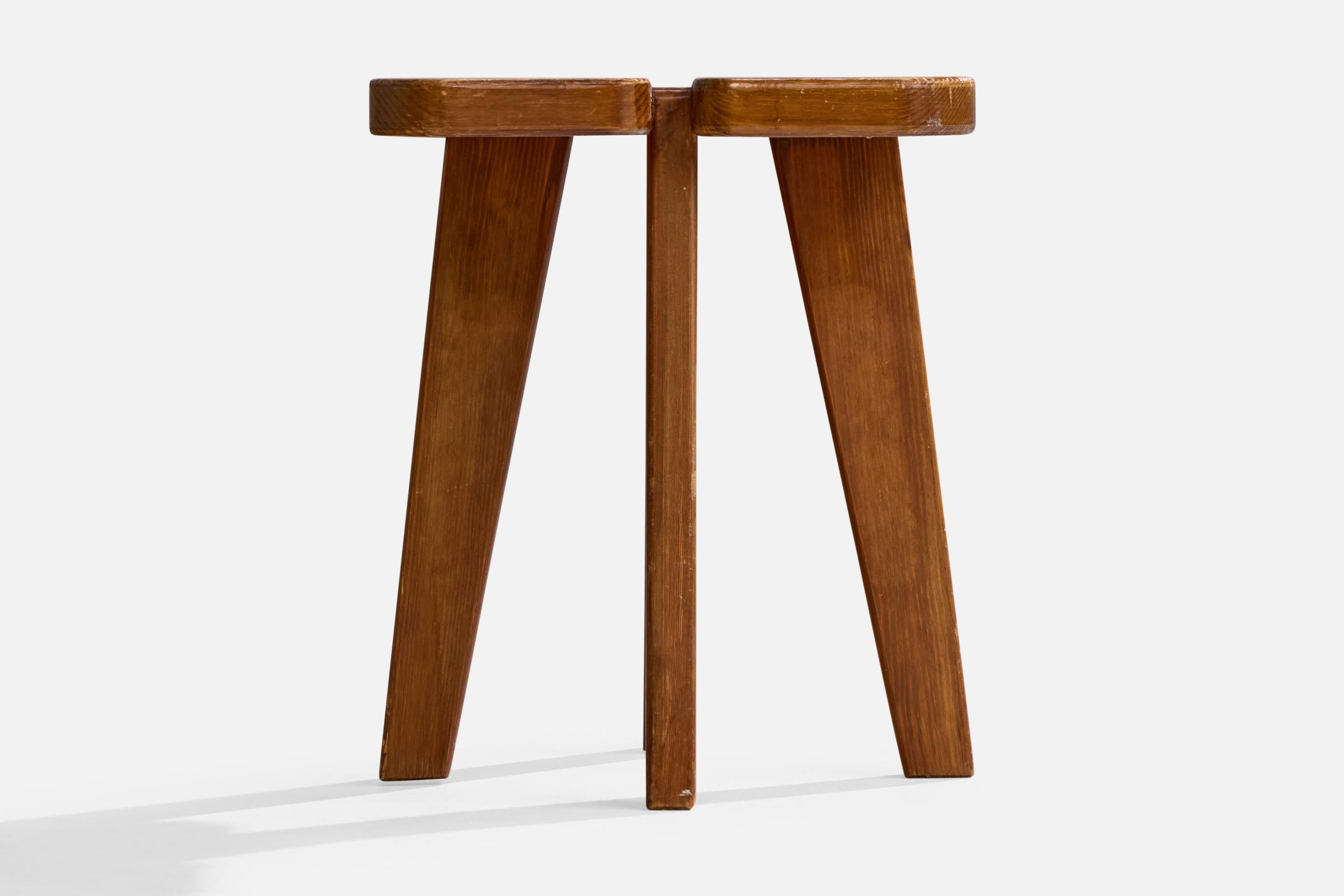 Finnish Lisa Johansson-Pape Attribution, Stool, Stained Pine, Finland, 1970s For Sale