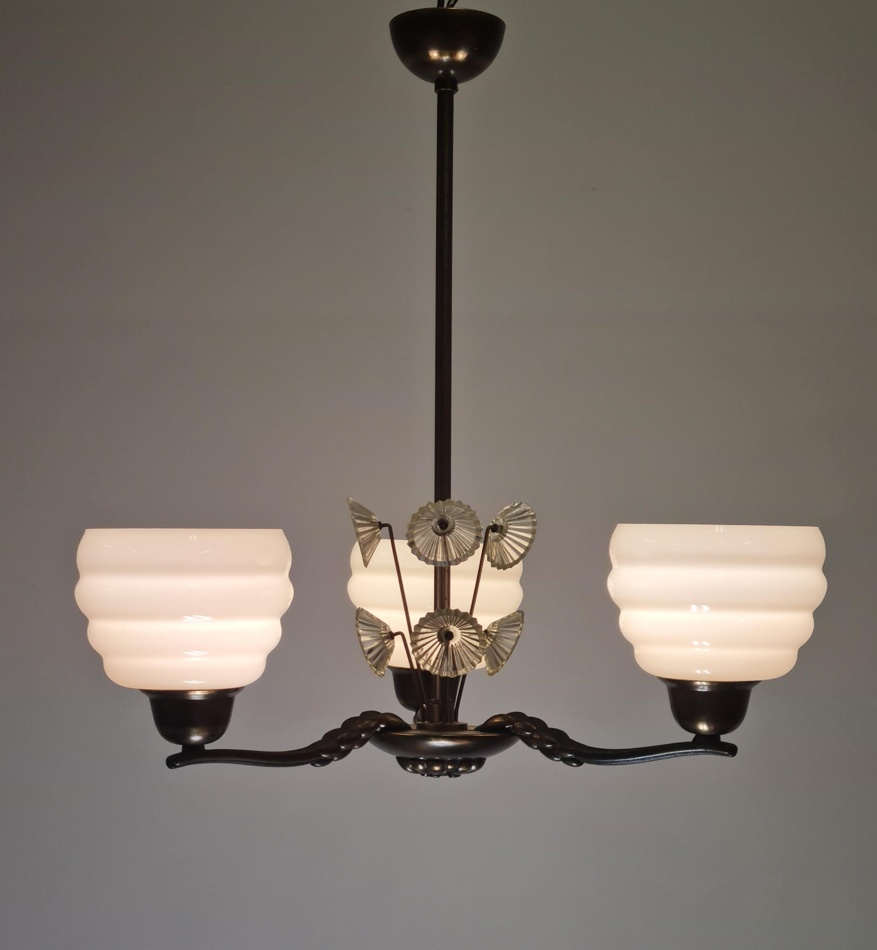 Blown Glass Lisa-Johansson Pape Beehive and Flowers Ceiling Lamp, Orno / Karhula 1940s