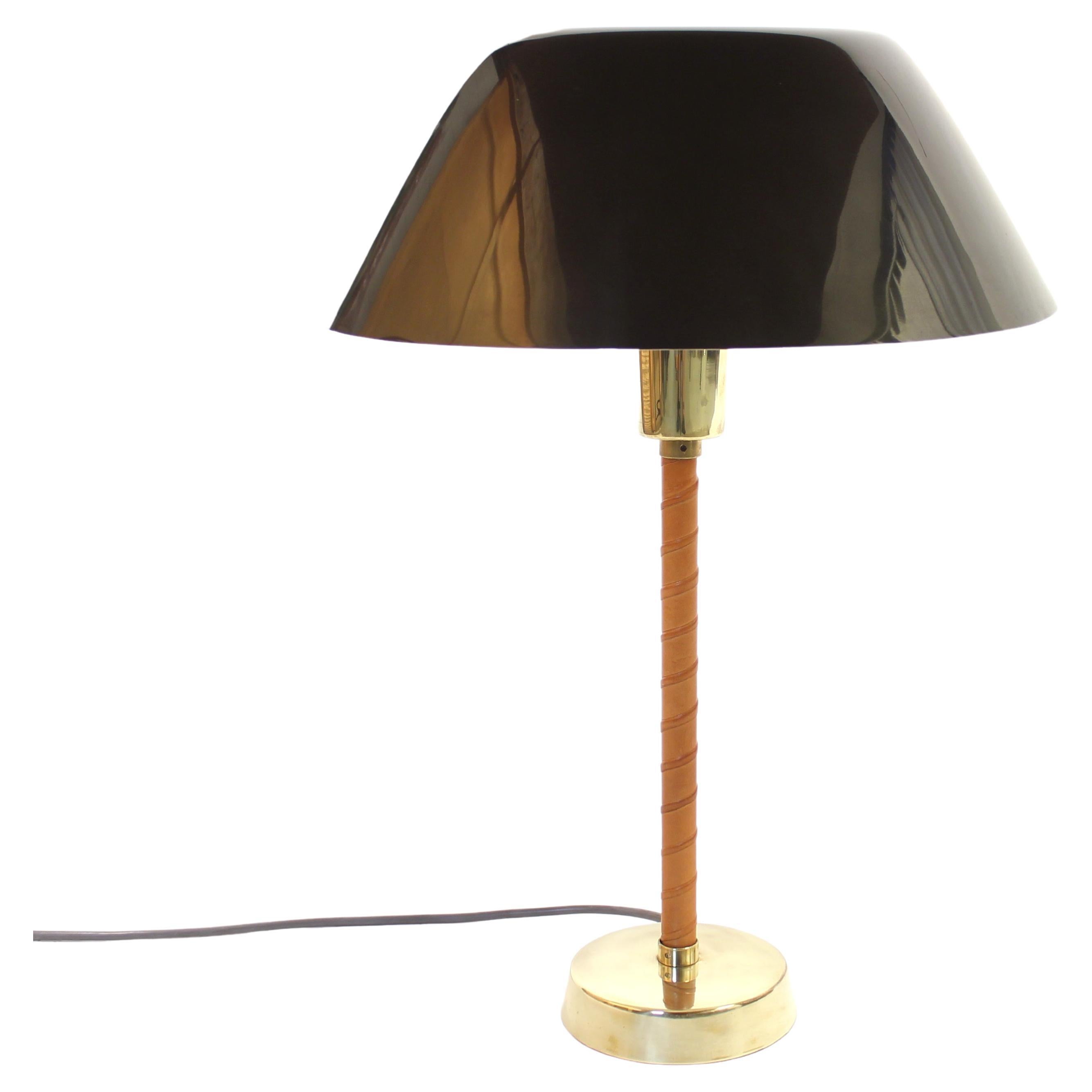 Lisa Johansson-Pape, Brass and Leather Senator Table Lamp for Orno, 1950s