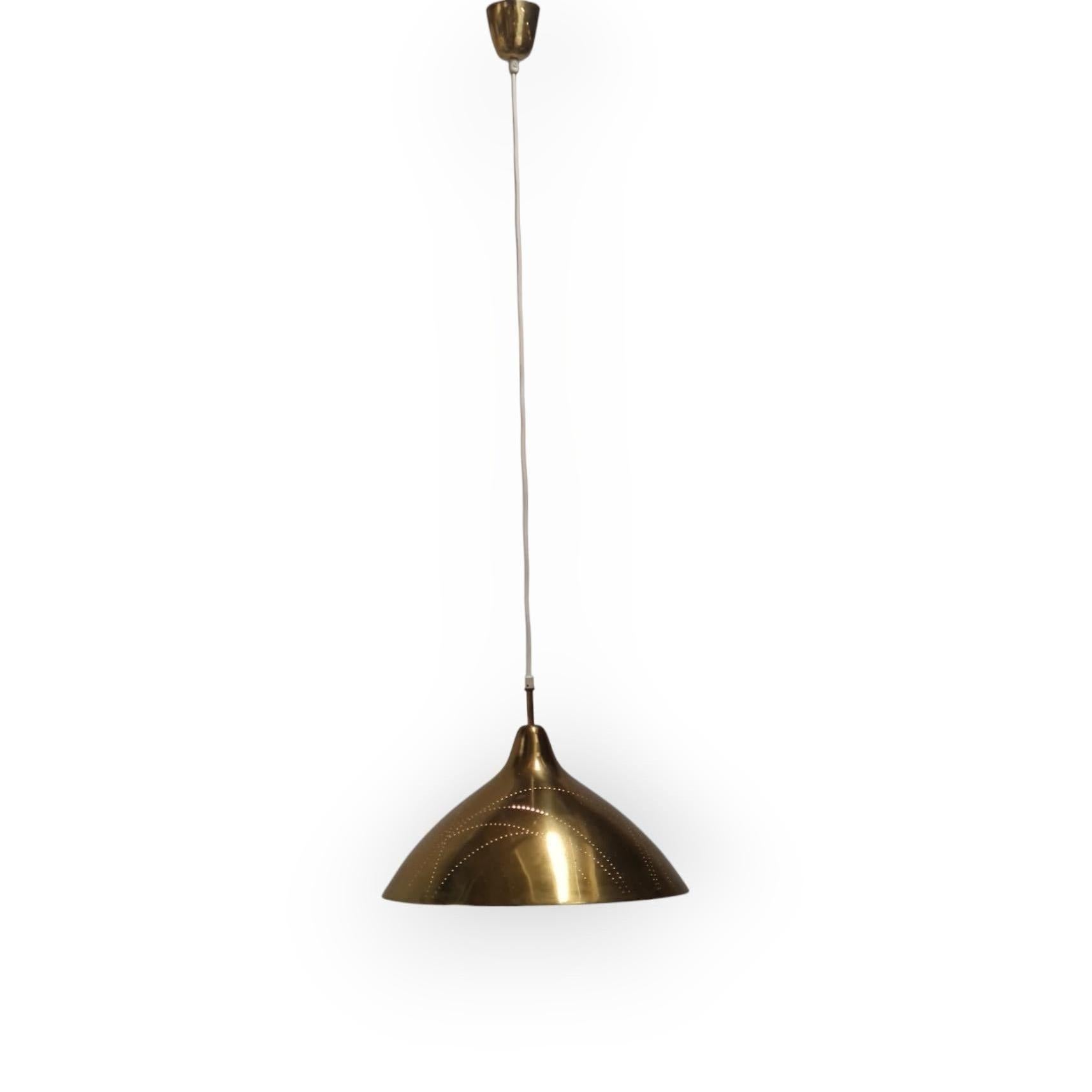 Lisa Johansson-Papé Brass Ceiling Pendant with Line Perforation, Orno 1950s For Sale 4