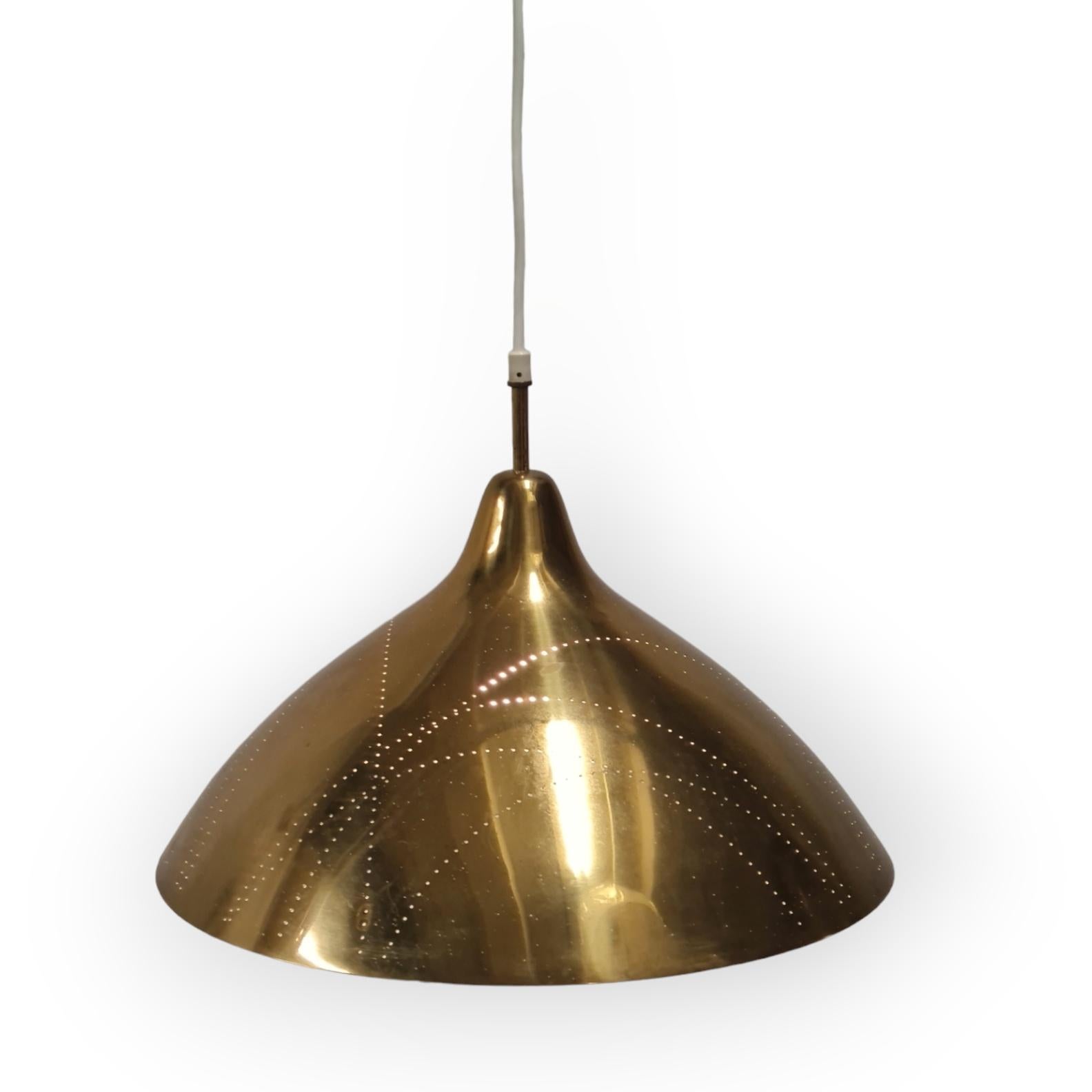 Lisa Johansson-Papé Brass Ceiling Pendant with Line Perforation, Orno 1950s For Sale 5