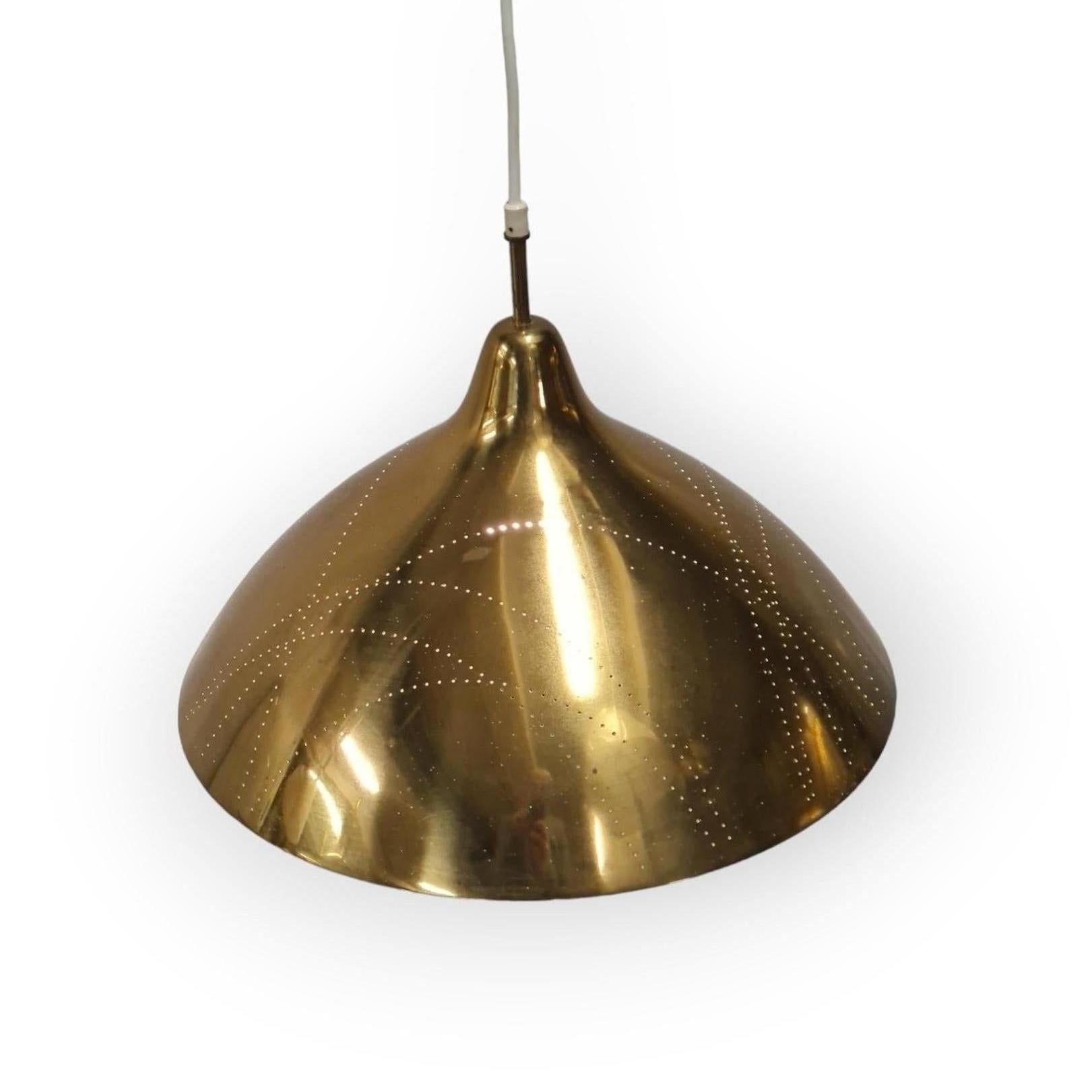 Scandinavian Modern Lisa Johansson-Papé Brass Ceiling Pendant with Line Perforation, Orno 1950s For Sale