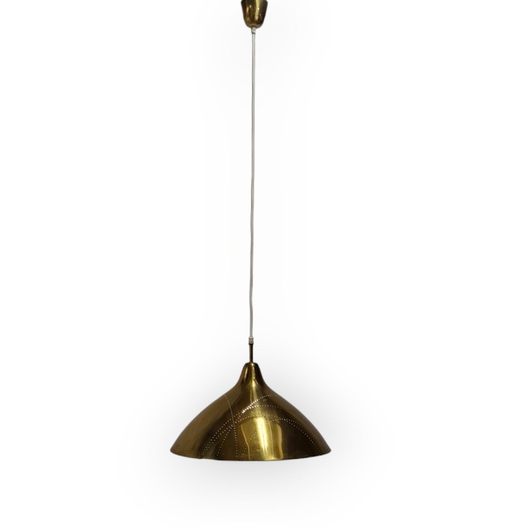 Finnish Lisa Johansson-Papé Brass Ceiling Pendant with Line Perforation, Orno 1950s For Sale