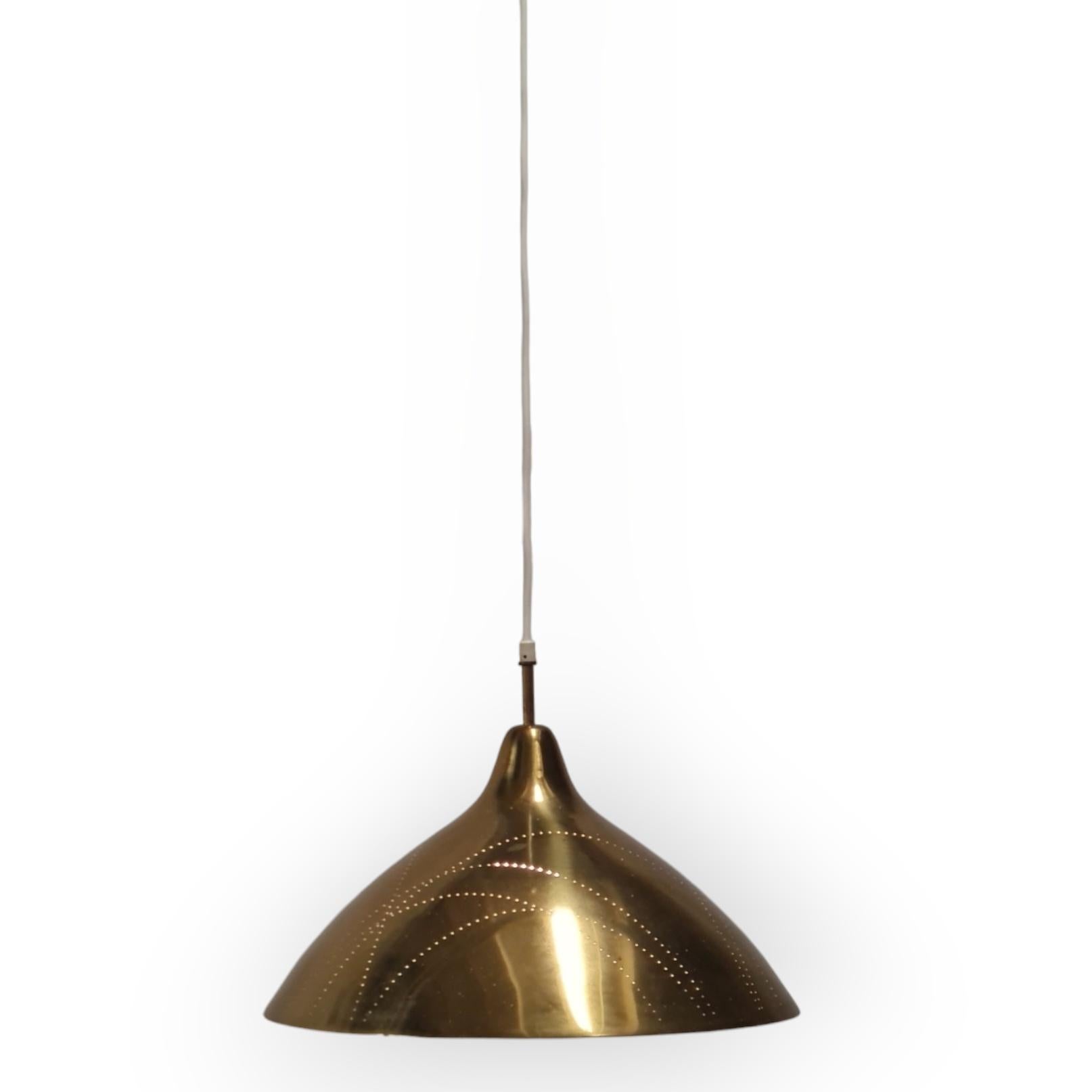 Lisa Johansson-Papé Brass Ceiling Pendant with Line Perforation, Orno 1950s In Good Condition For Sale In Helsinki, FI