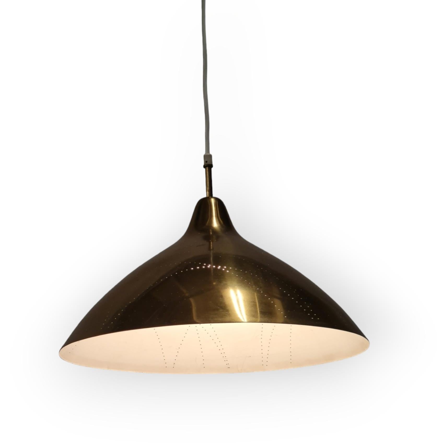 Mid-20th Century Lisa Johansson-Papé Brass Ceiling Pendant with Line Perforation, Orno 1950s For Sale