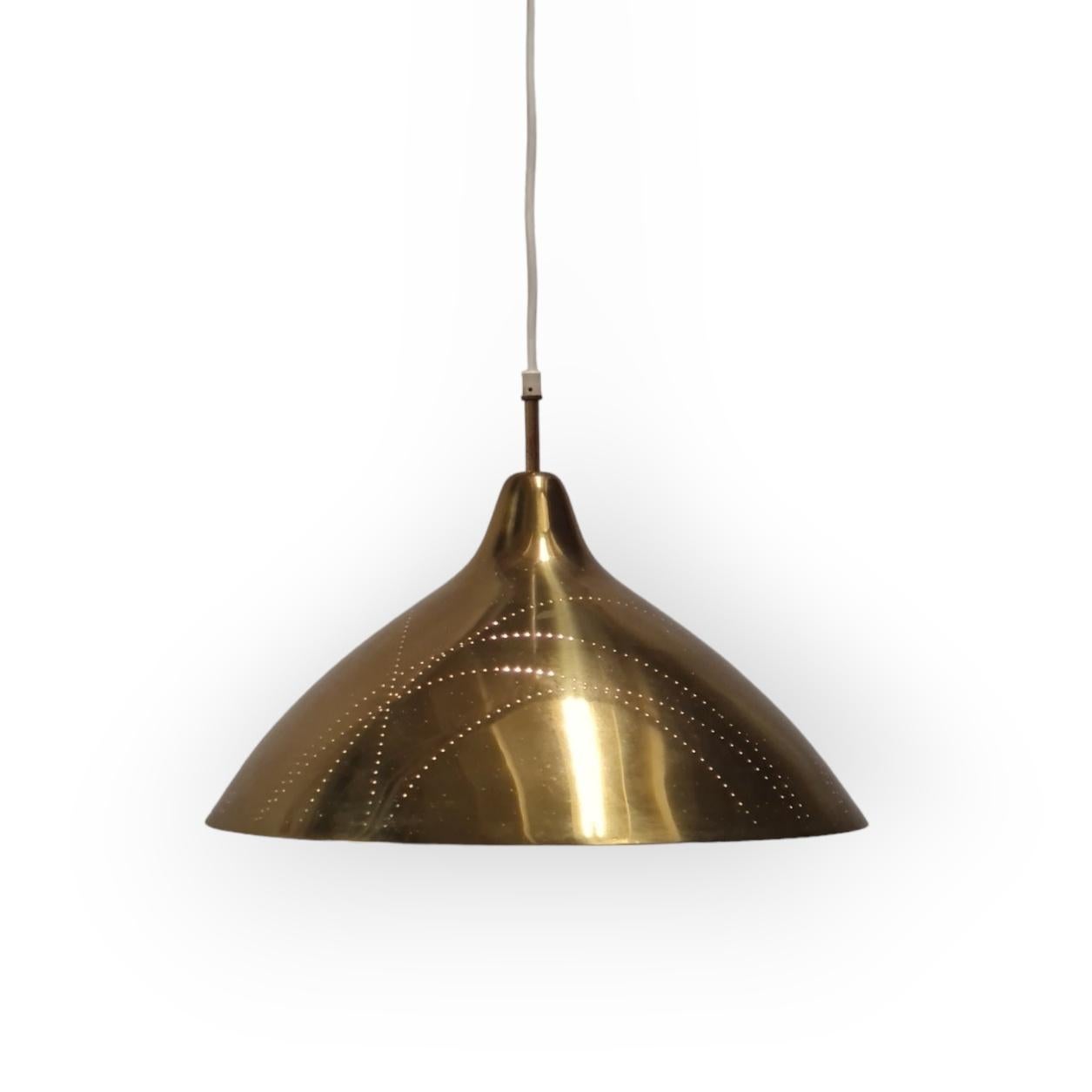 Lisa Johansson-Papé Brass Ceiling Pendant with Line Perforation, Orno 1950s For Sale 1