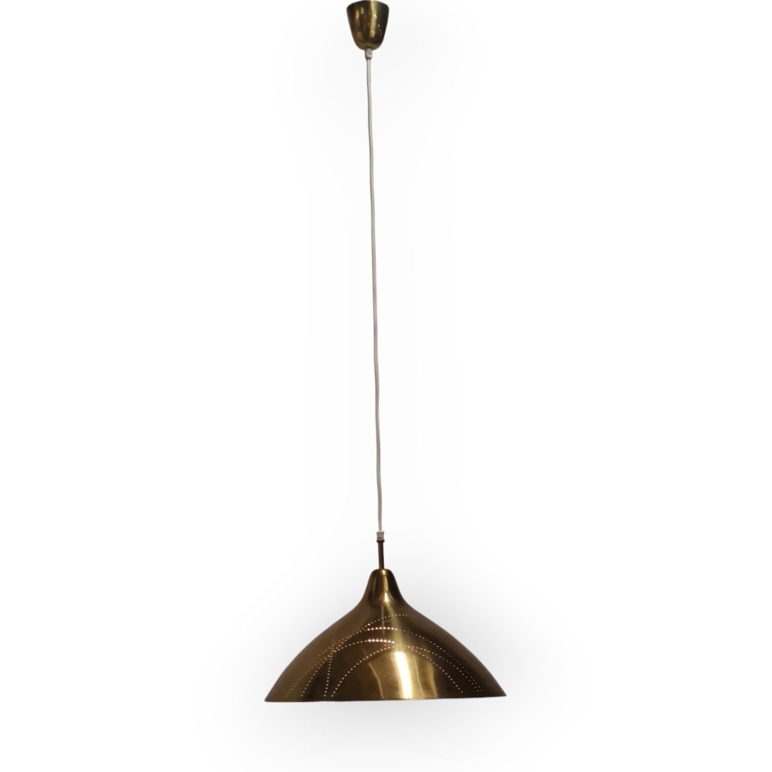 Lisa Johansson-Papé Brass Ceiling Pendant with Line Perforation, Orno 1950s For Sale 3