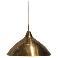 Vintage Lisa Johansson-Papé Brass Ceiling Pendant with Line Perforation, Orno 1950s