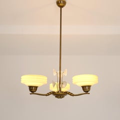 Lisa-Johansson Pape Brass, Glass, and Flowers Ceiling Lamp, Orno 1940s