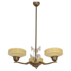 Lisa-Johansson Pape Brass, Glass, and Flowers Ceiling Lamp, Orno 1940s