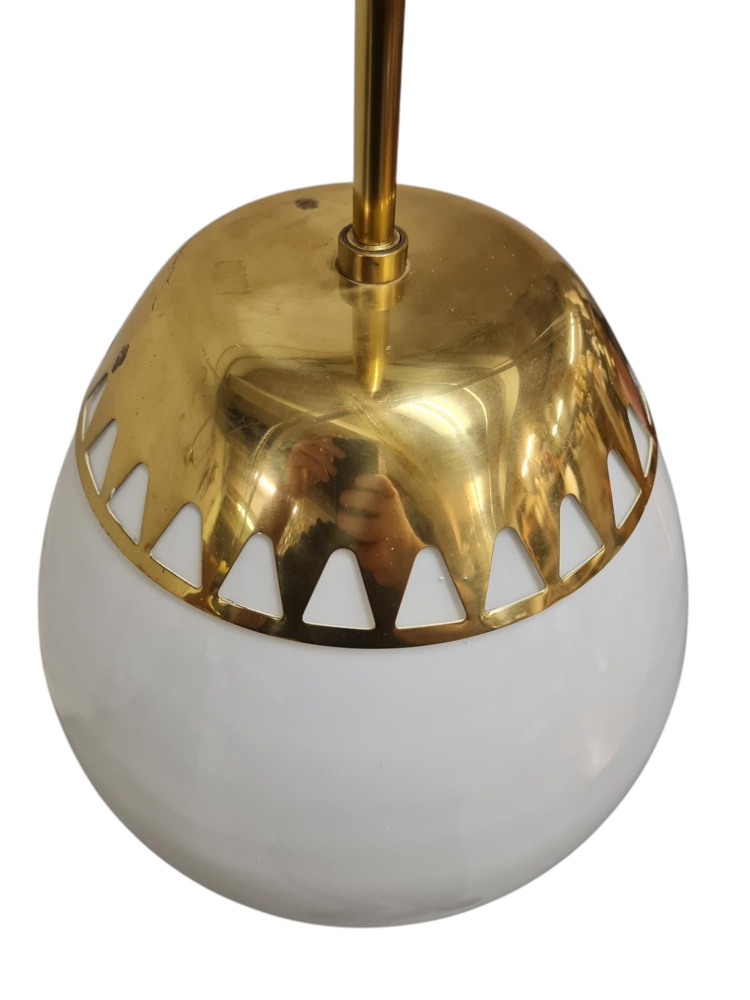 Scandinavian Modern Lisa Johansson-Papé Brass & Opaline 'Lemon' Pendant model 61-306, Orno 1950s For Sale