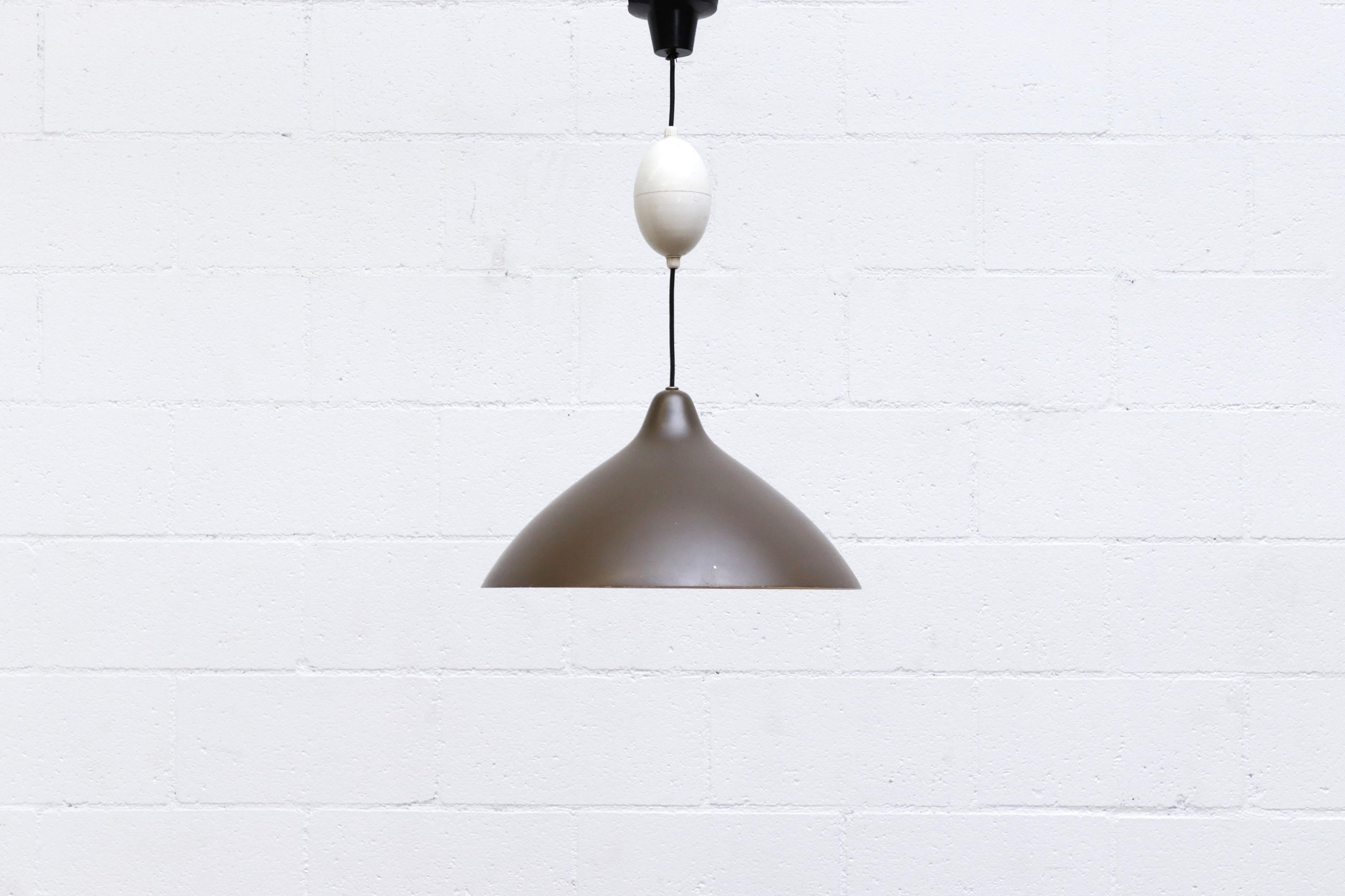 Finnish Lisa Johansson-Pape Brown Pendant Lamp with White Pulley and Black Canopy For Sale