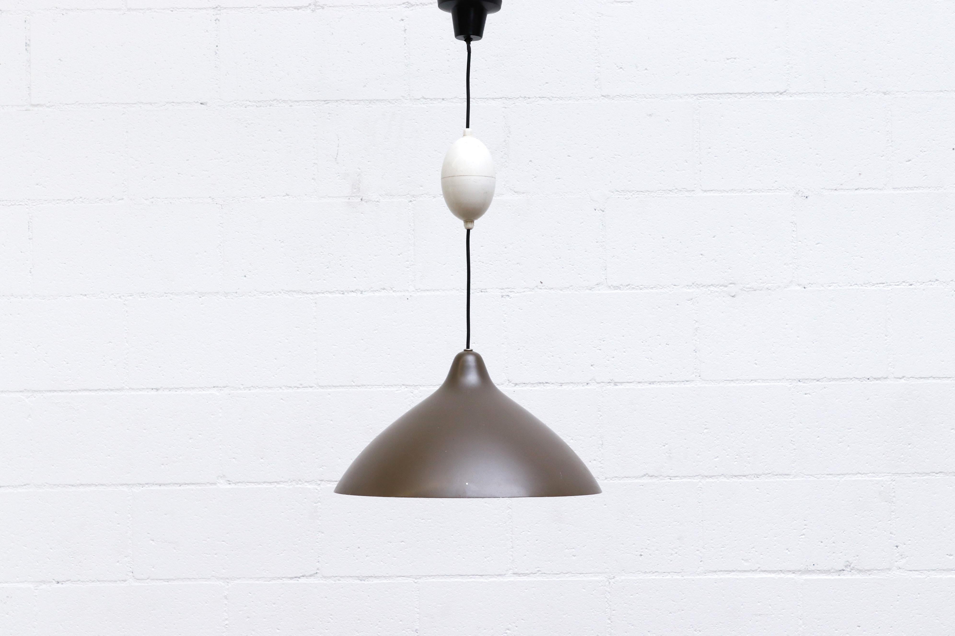 Mid-Century Modern Lisa Johansson-Pape Brown Pendant Lamp with White Pulley and Black Canopy For Sale