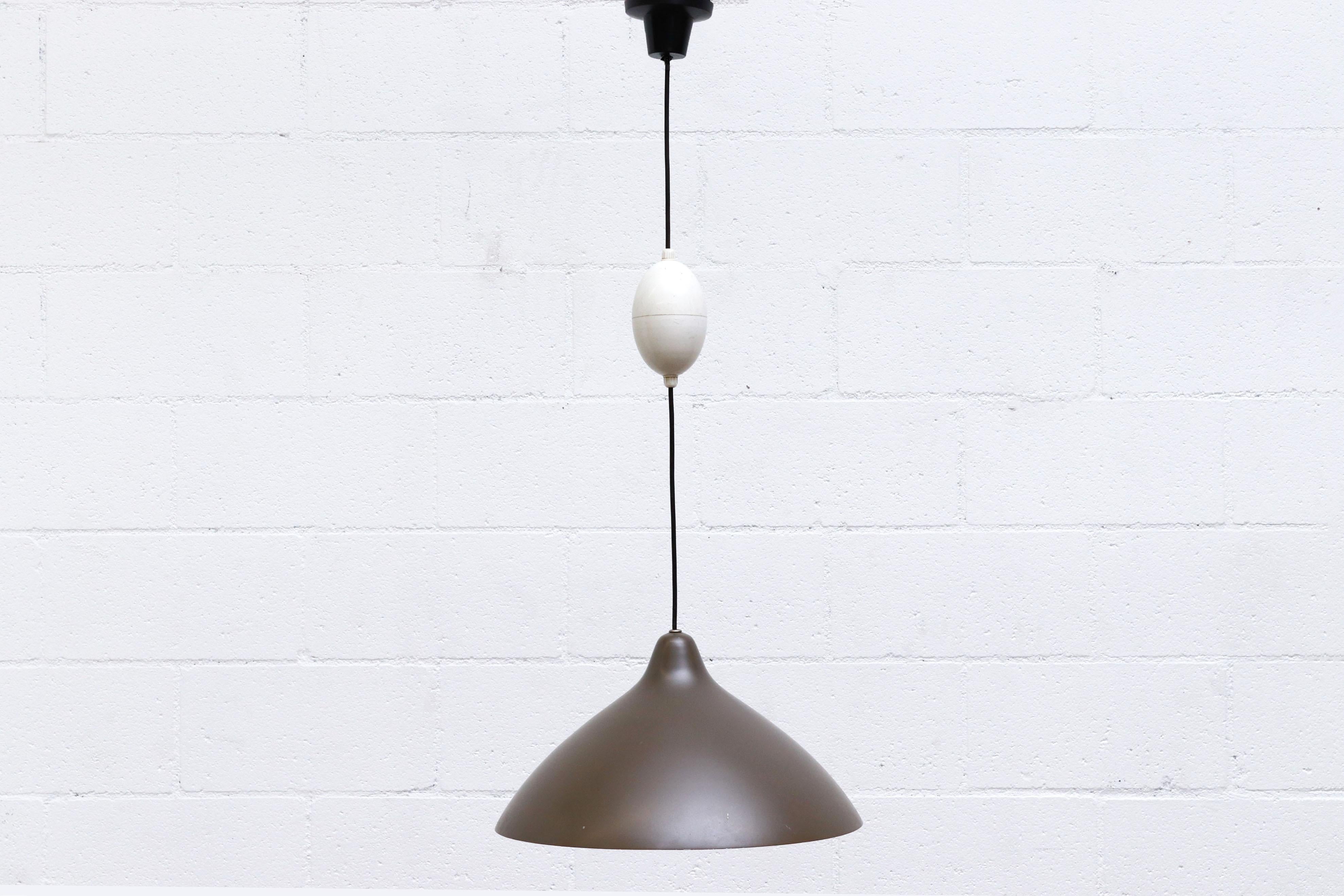 Enameled Lisa Johansson-Pape Brown Pendant Lamp with White Pulley and Black Canopy For Sale