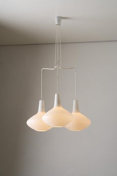 Lisa Johansson-Pape 'Bulbo' Three-Arm Opal Glass Chandelier for Stockmann-Orno