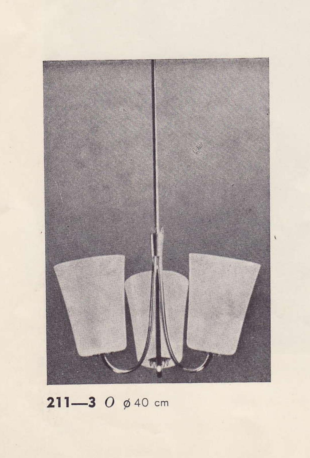 Lisa-Johansson Pape Ceiling Lamp 211-3 in Brass & Hand Painted Glass, Orno 1950s For Sale 3