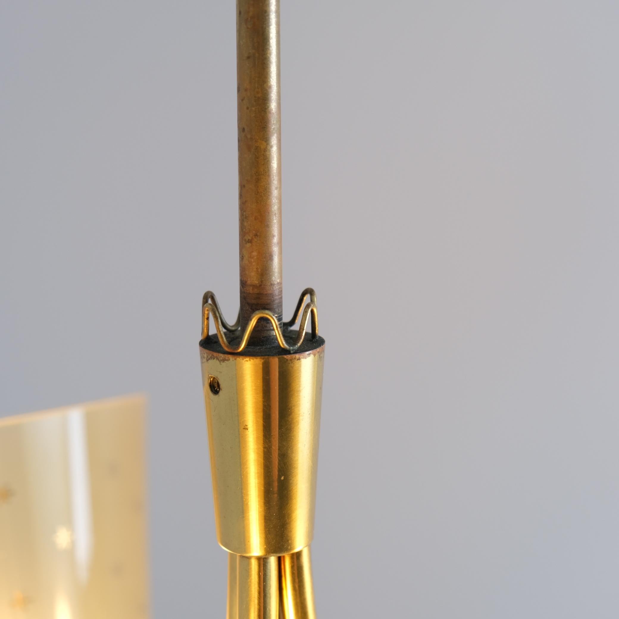 Finnish Lisa-Johansson Pape Ceiling Lamp 211-3 in Brass & Hand Painted Glass, Orno 1950s For Sale