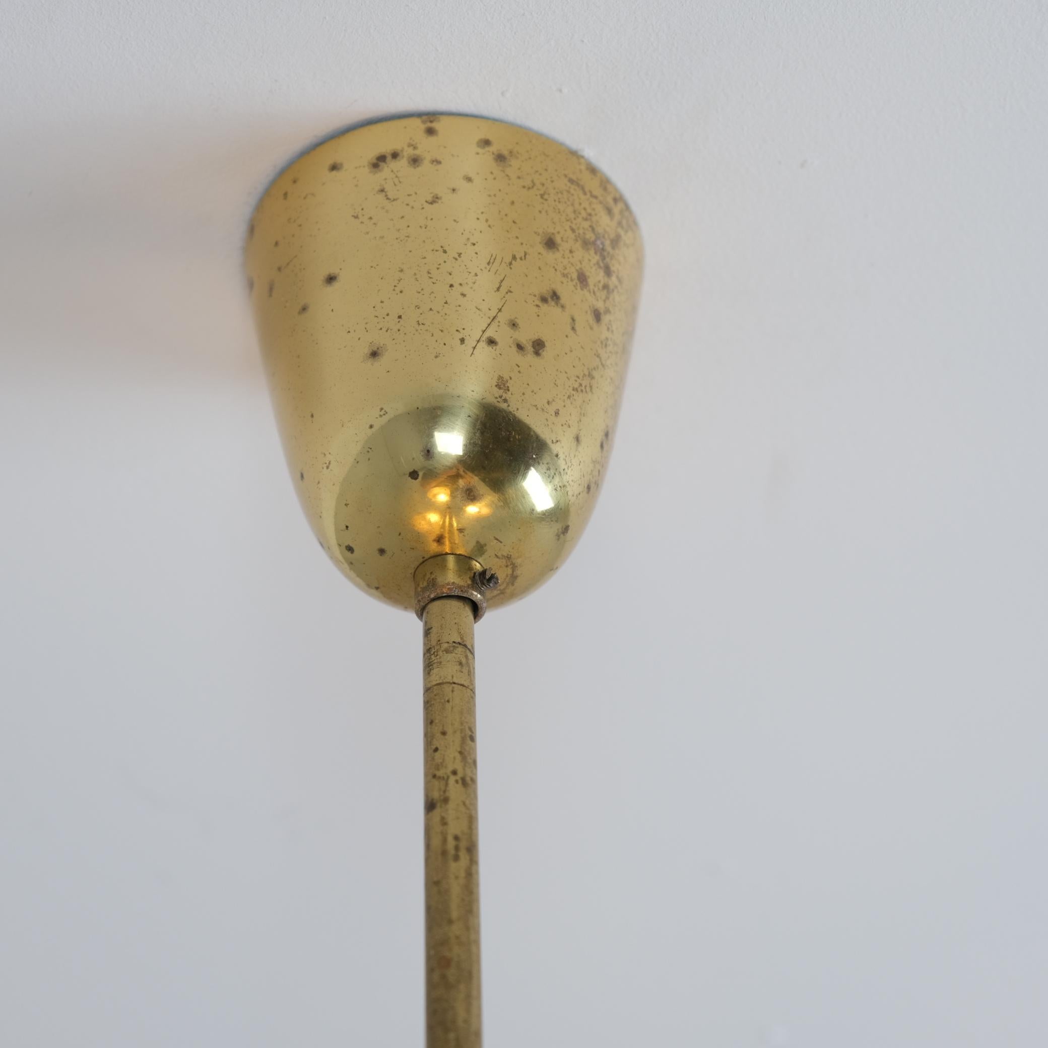 Lisa-Johansson Pape Ceiling Lamp 211-3 in Brass & Hand Painted Glass, Orno 1950s In Good Condition For Sale In Helsinki, FI