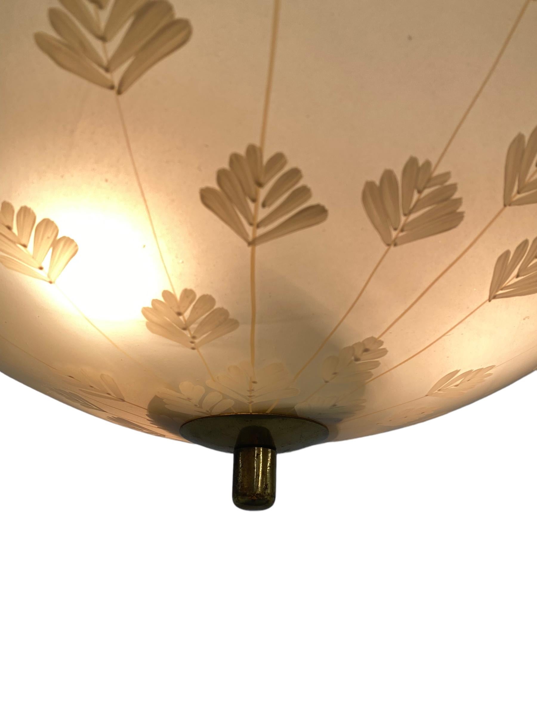 Mid-20th Century Lisa Johansson-Papé Flush Mount, Hand-Painted Glass with Flowers, Orno 1950s For Sale