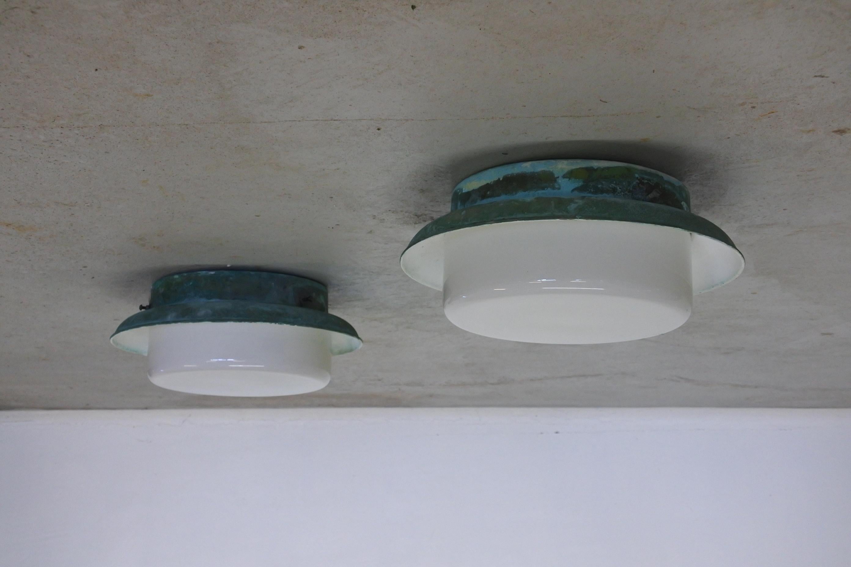 Finnish Lisa Johansson-Pape Ceiling Lamps or Wall Lamps, Copper & Opaline, Finland 1950s