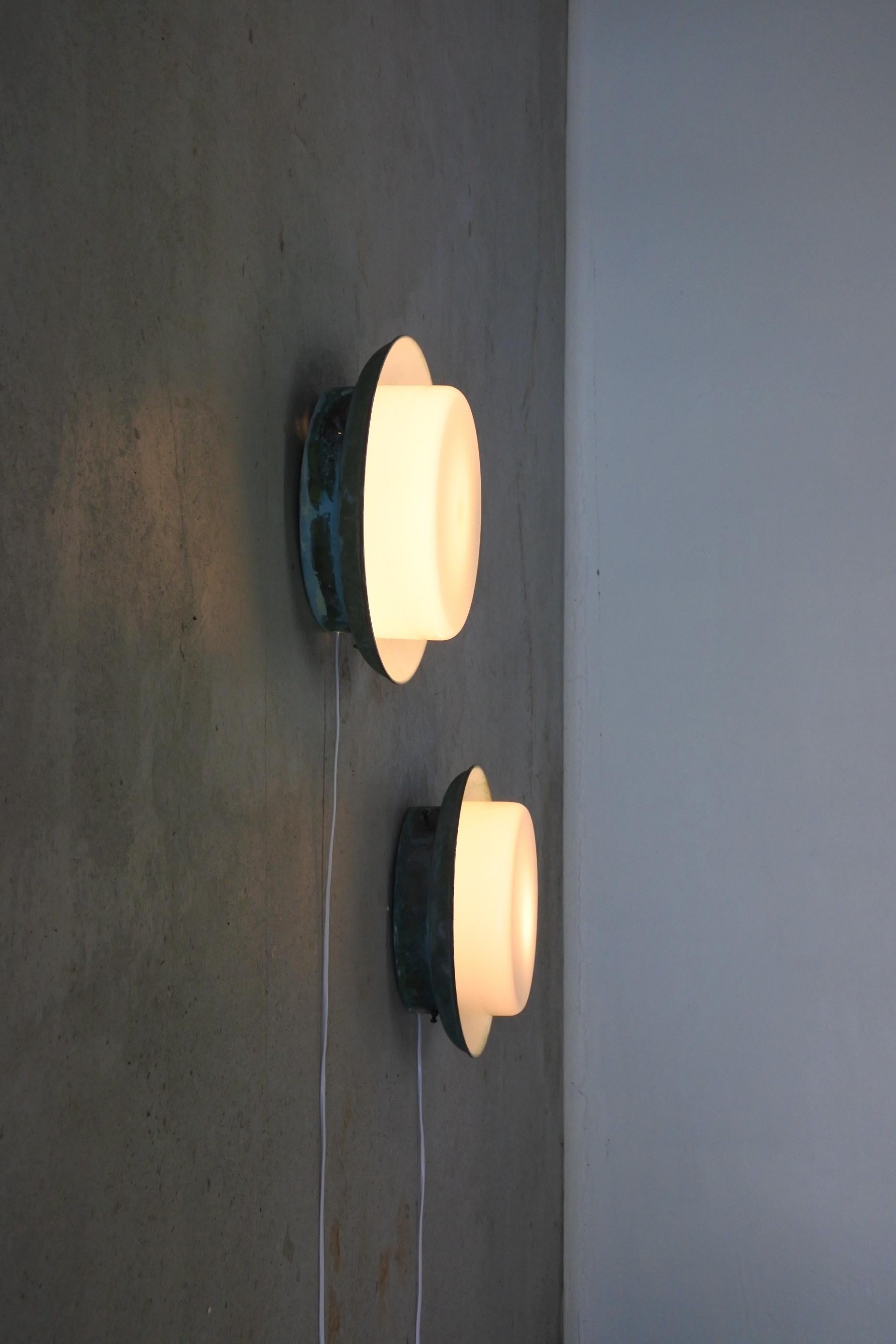 Lisa Johansson-Pape Ceiling Lamps or Wall Lamps, Copper & Opaline, Finland 1950s 2