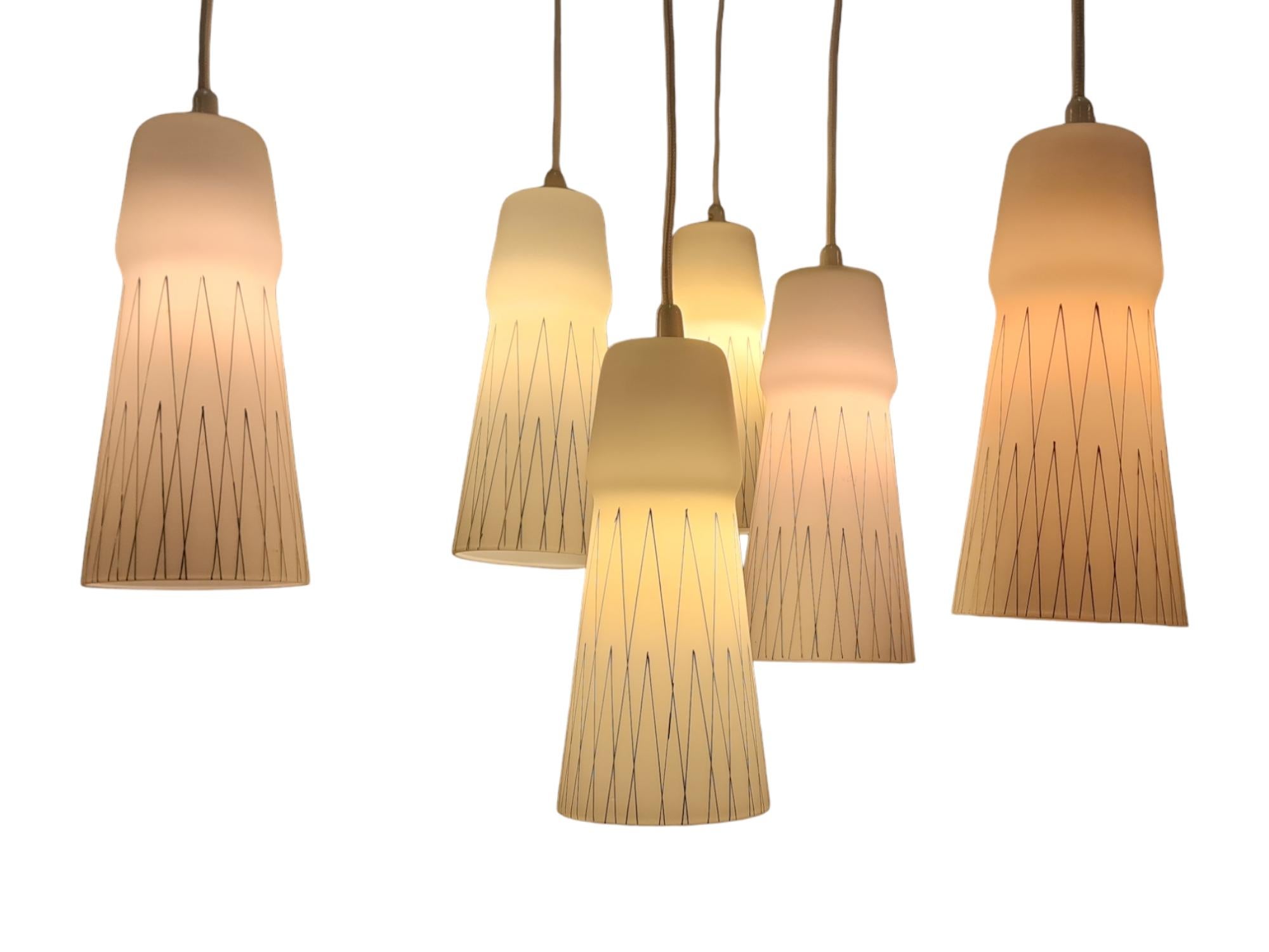 Lisa Johansson-Papé Ceiling Pendant 66-017 Hand Painted Glass, Brass, Orno 1950s For Sale 3