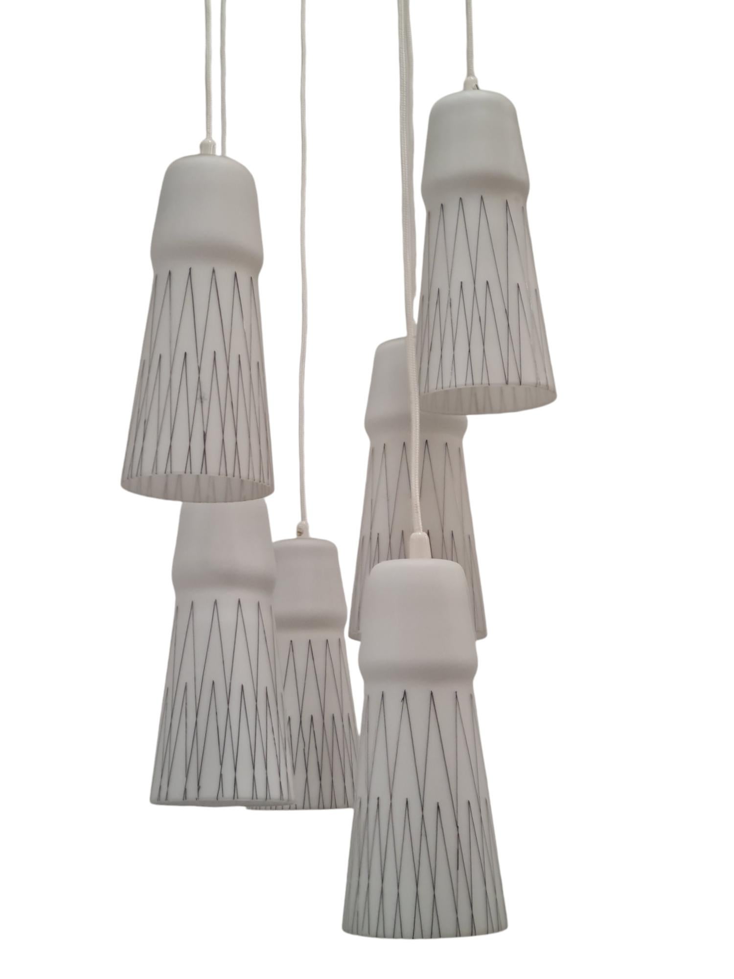 Lisa Johansson-Papé Ceiling Pendant 66-017 Hand Painted Glass, Brass, Orno 1950s For Sale 4