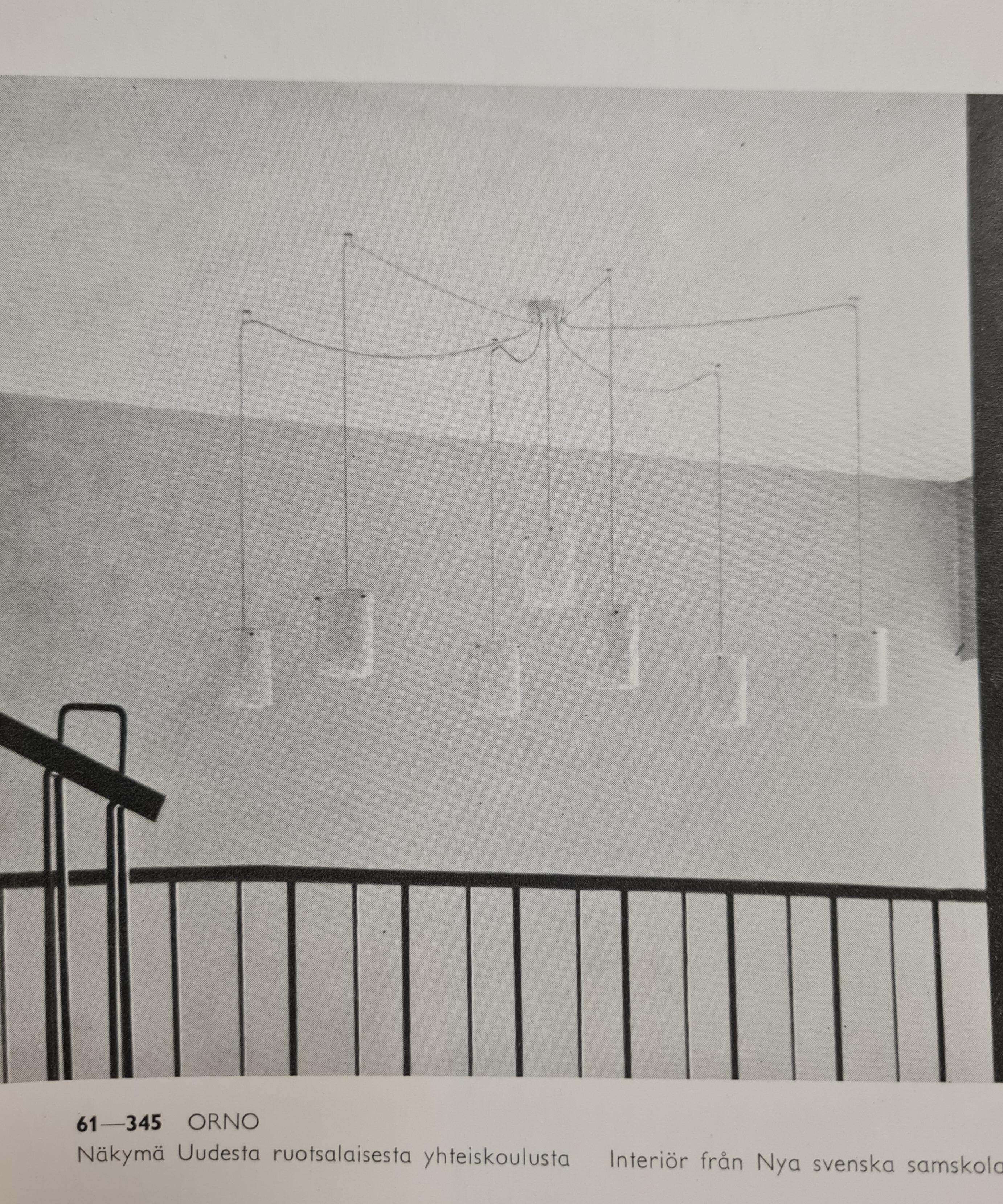 Lisa Johansson-Papé Ceiling Pendant 66-017 Hand Painted Glass, Brass, Orno 1950s For Sale 8