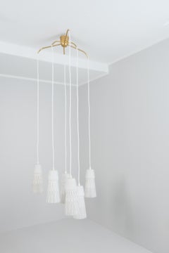 Lisa Johansson-Papé Chandelier 66-017 Hand Painted Glass, Brass, Orno 1950s