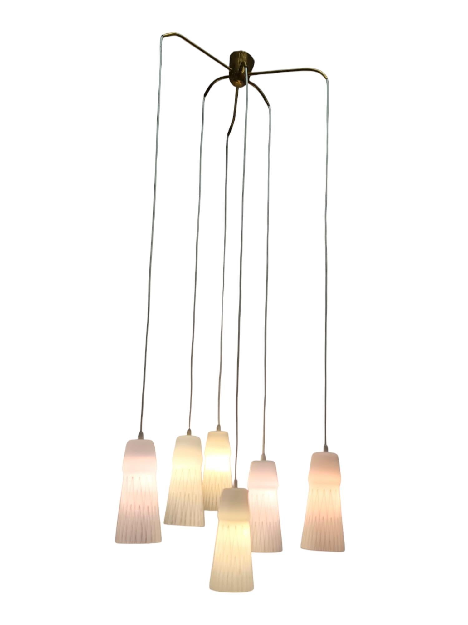 Lisa Johansson-Papé Ceiling Pendant 66-017 Hand Painted Glass, Brass, Orno 1950s In Good Condition For Sale In Helsinki, FI