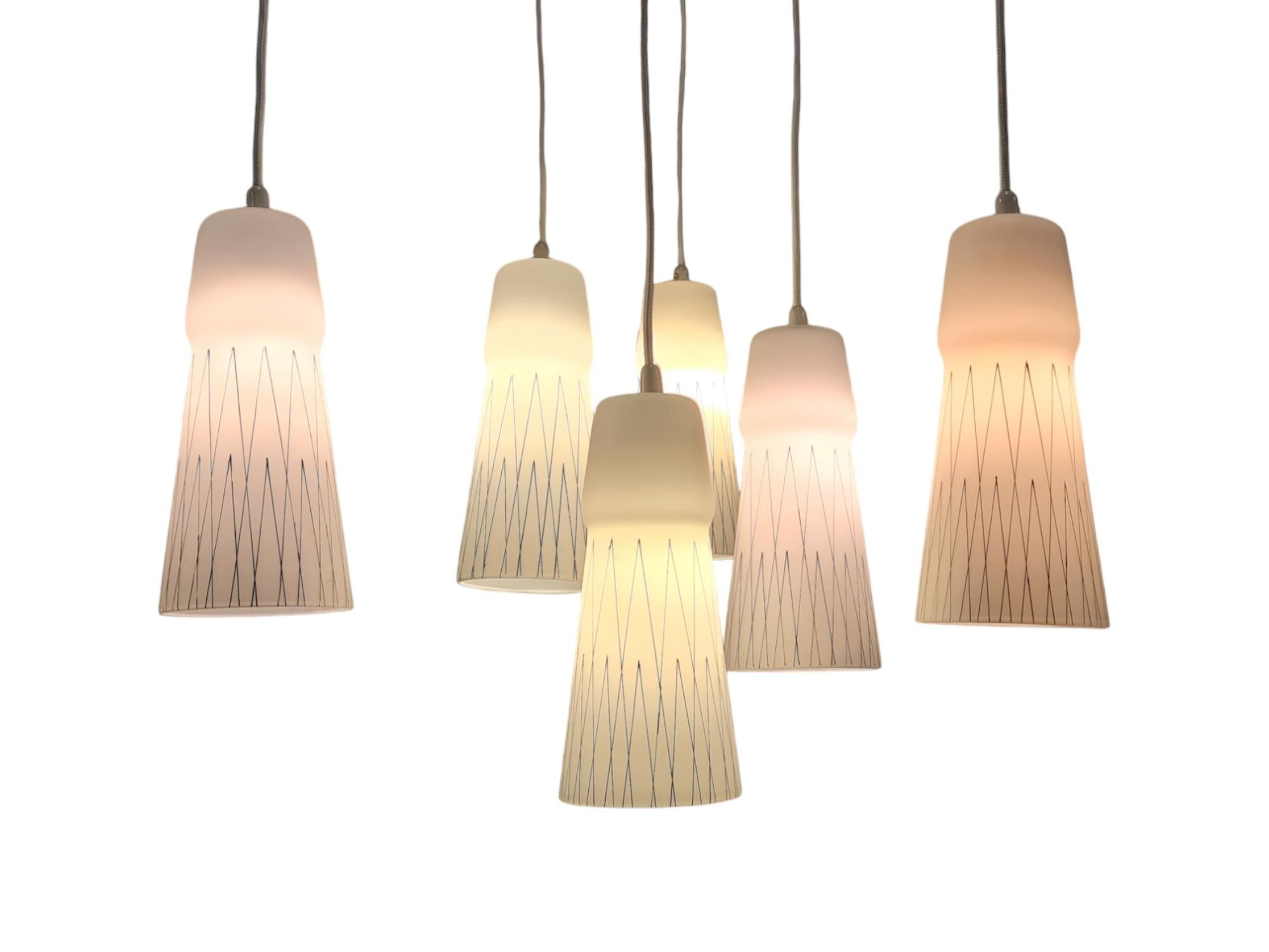 Lisa Johansson-Papé Ceiling Pendant 66-017 Hand Painted Glass, Brass, Orno 1950s For Sale 2