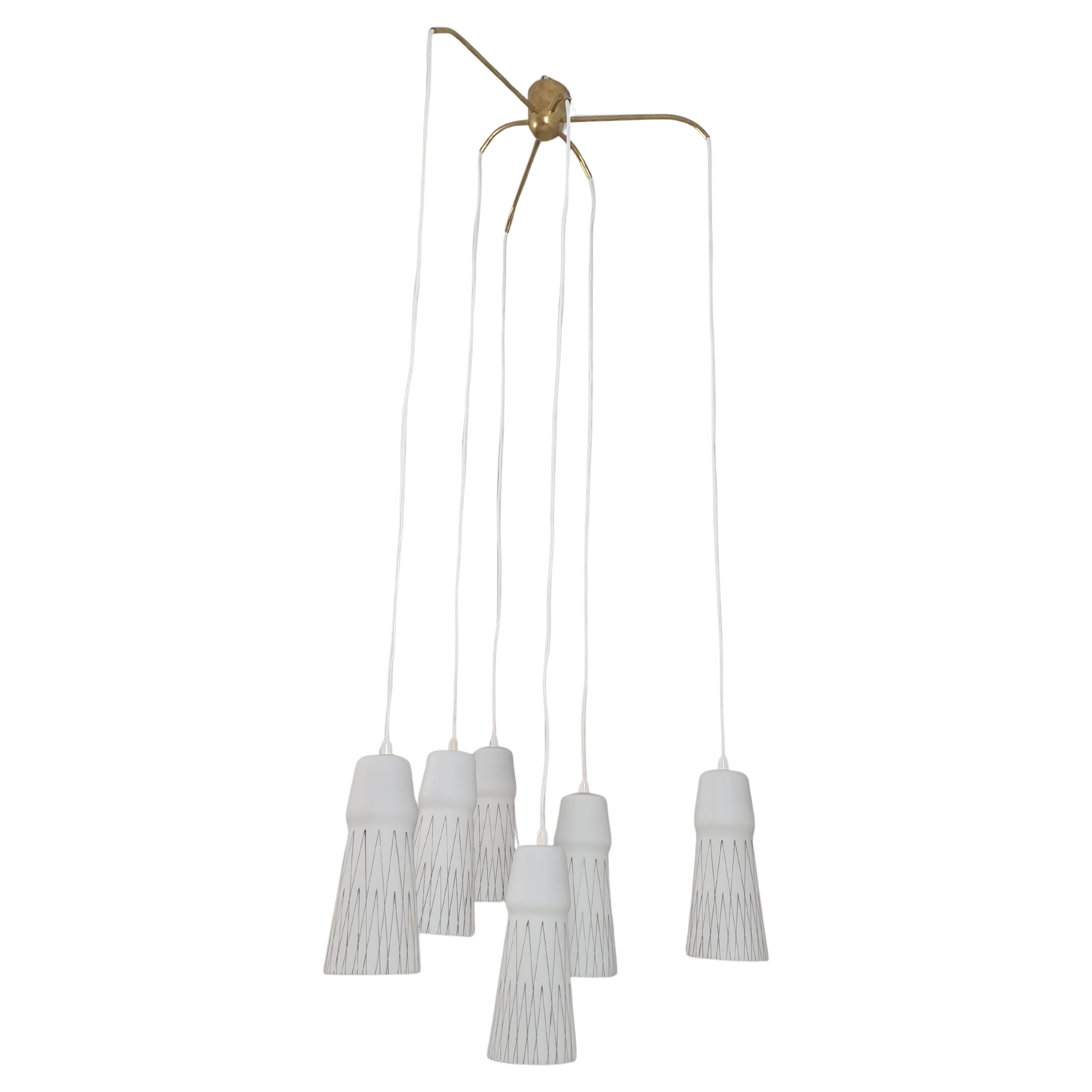 Lisa Johansson-Papé Ciondolo da soffitto 66-017 Vetro dipinto a mano, ottone, Orno 1950s